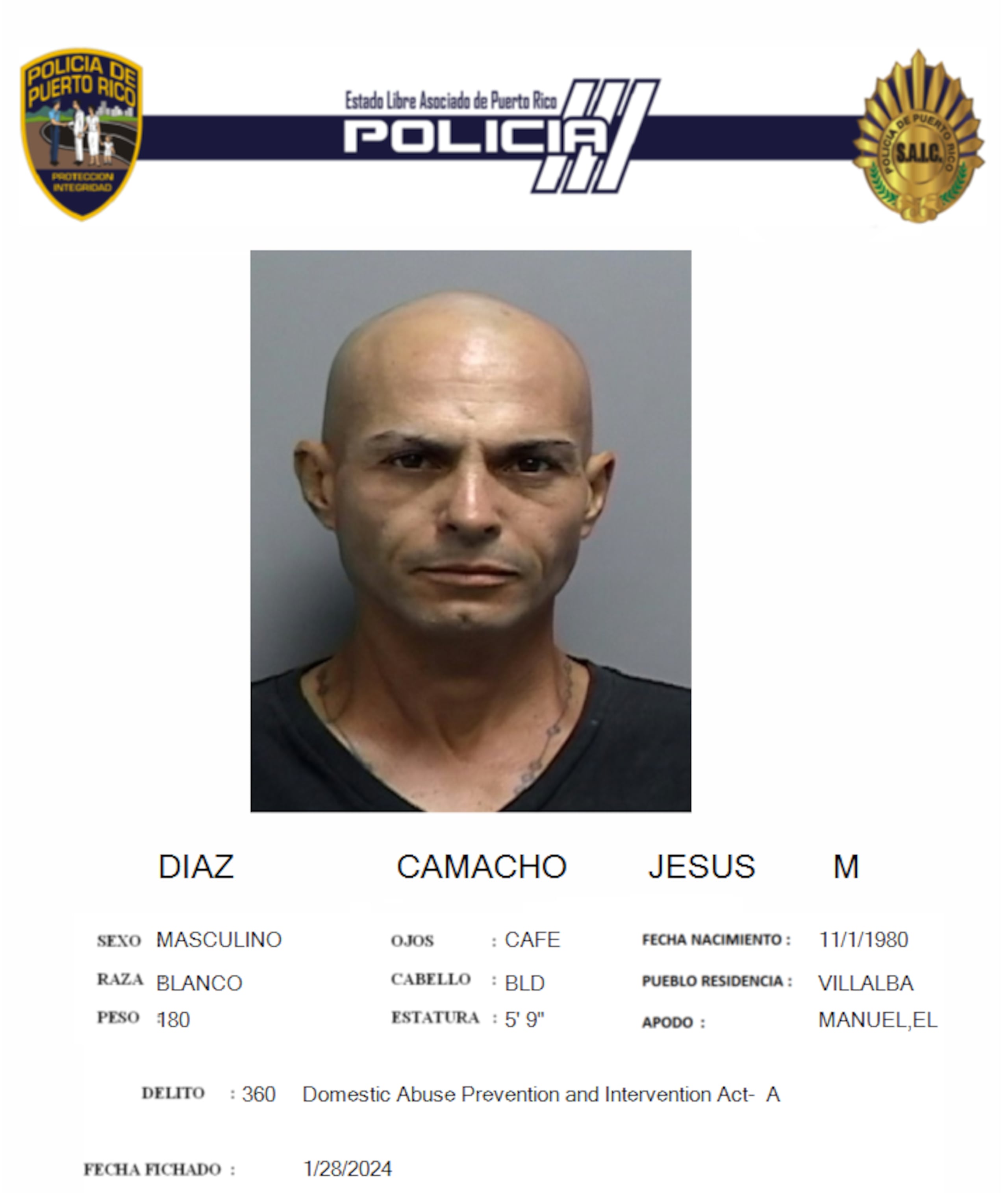 El fugitivo Jesús Manuel Díaz Camacho de 43 años, buscado por violencia de género fue capturado en el sector Lajitas del barrio Pulguillas, en Villalba.