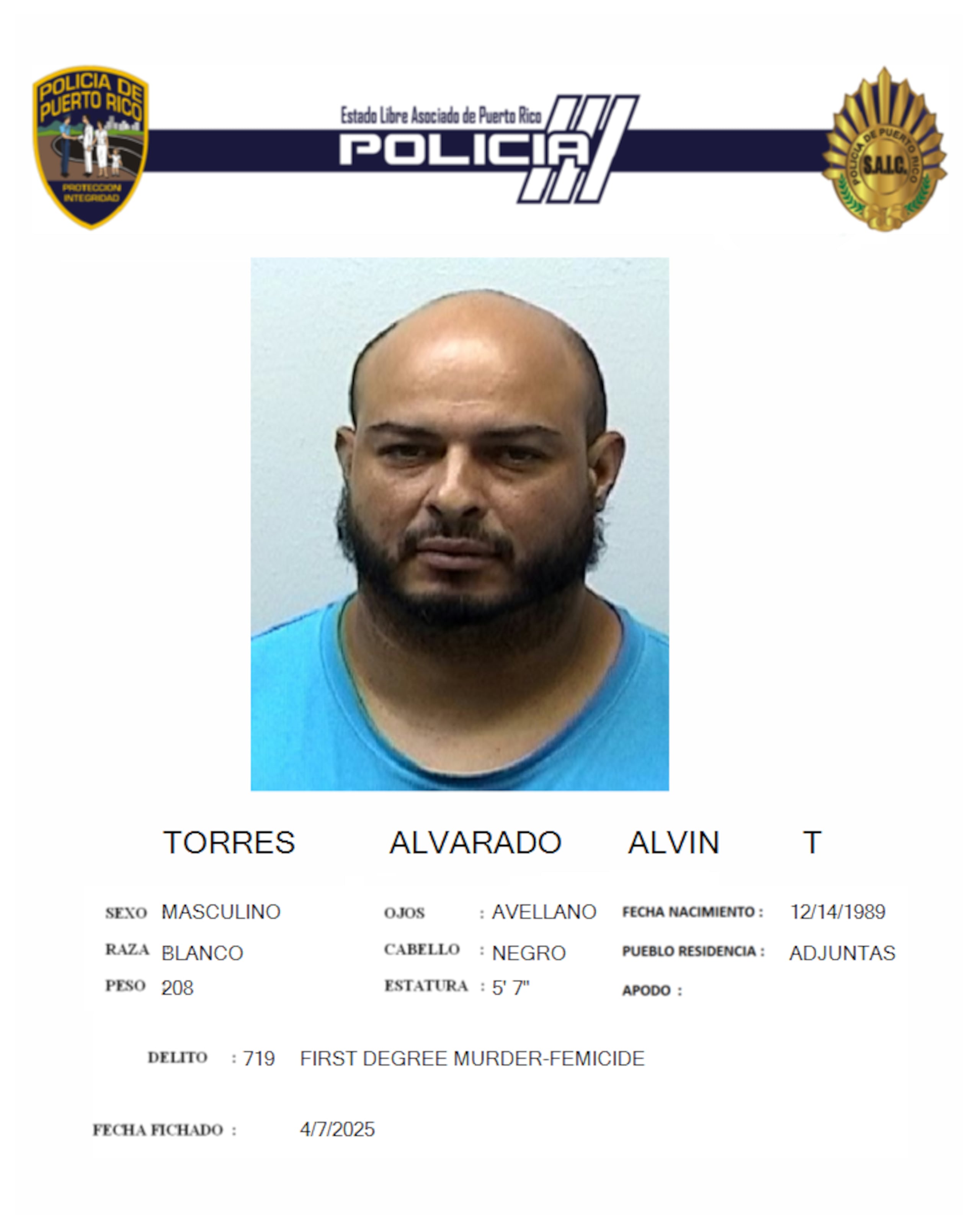 Alvin T. Torres Alvarado, enfrenta cargos por feminicidio íntimo, violación a la Ley de Armas, escalamiento agravado y maltrato de menores.