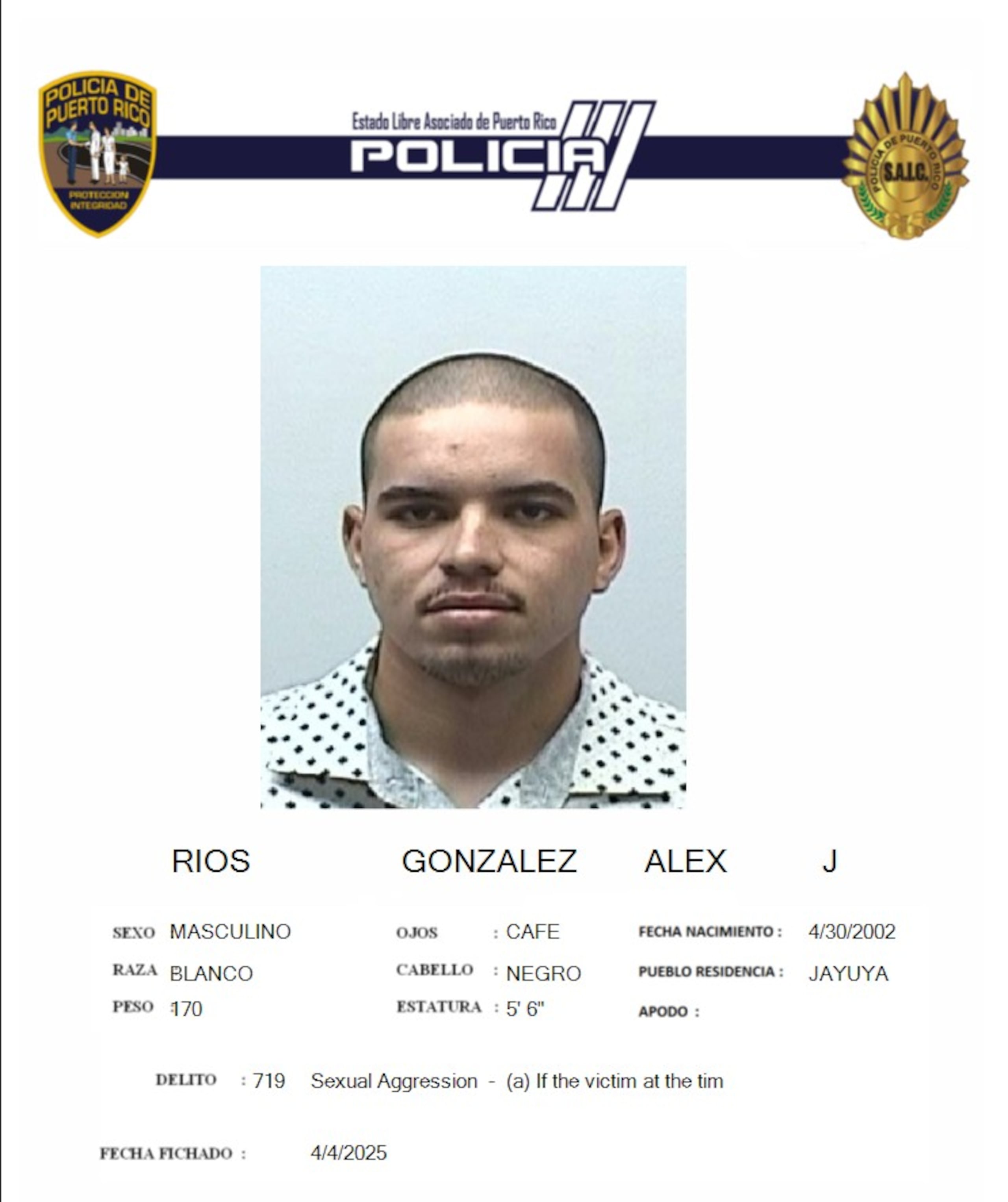 Alex J. Ríos González, fue acusado por un cargo de agresión sexual contra una adolescente.