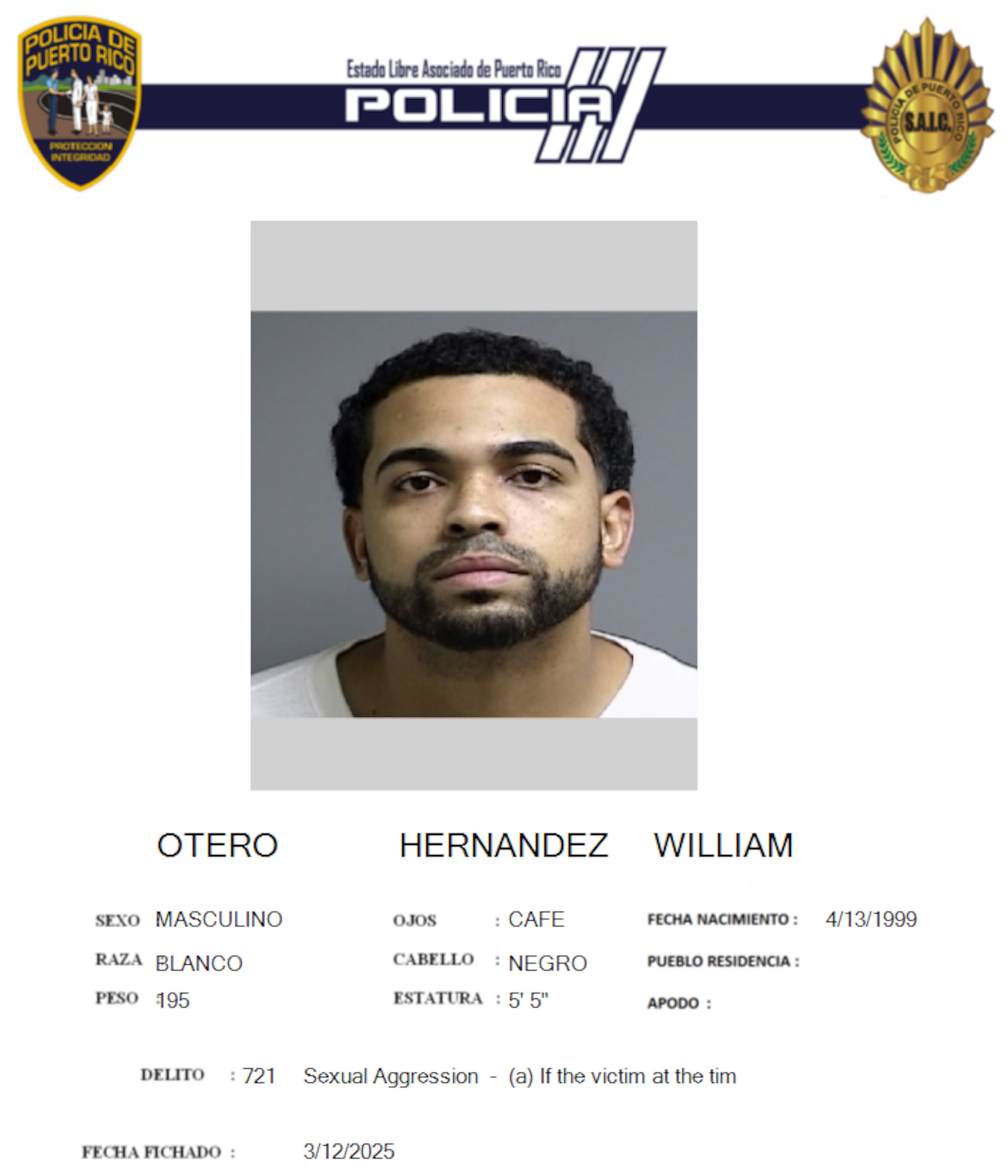 William Otero Hernández era buscado desde el 2019 por el delito de agresión sexual contra una menor.