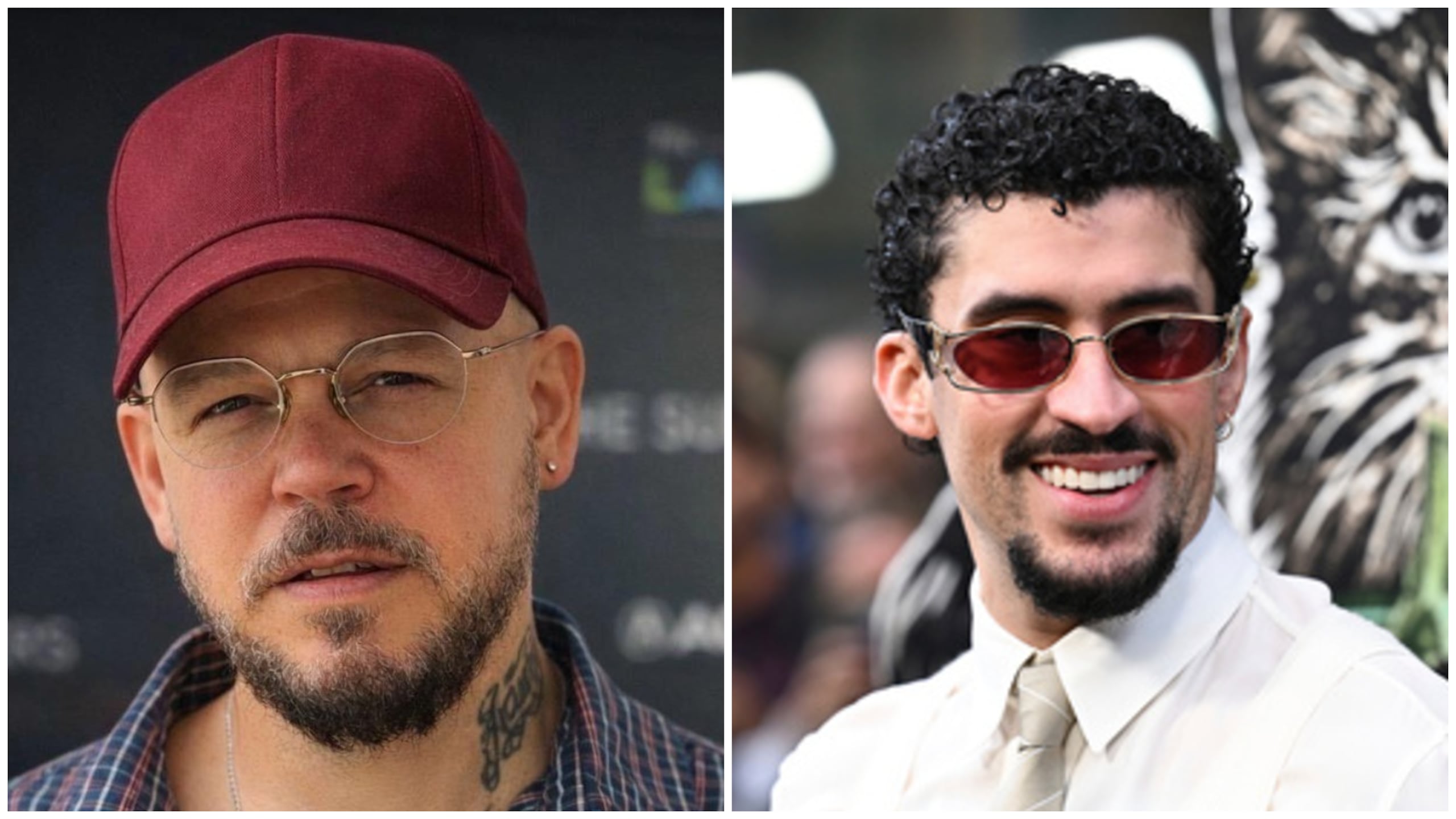 René Pérez, a la izquierda, hará su debut como director de un largometraje con la película 'Porto Rico", protagnizada por Bad Bunny, a la derecha.