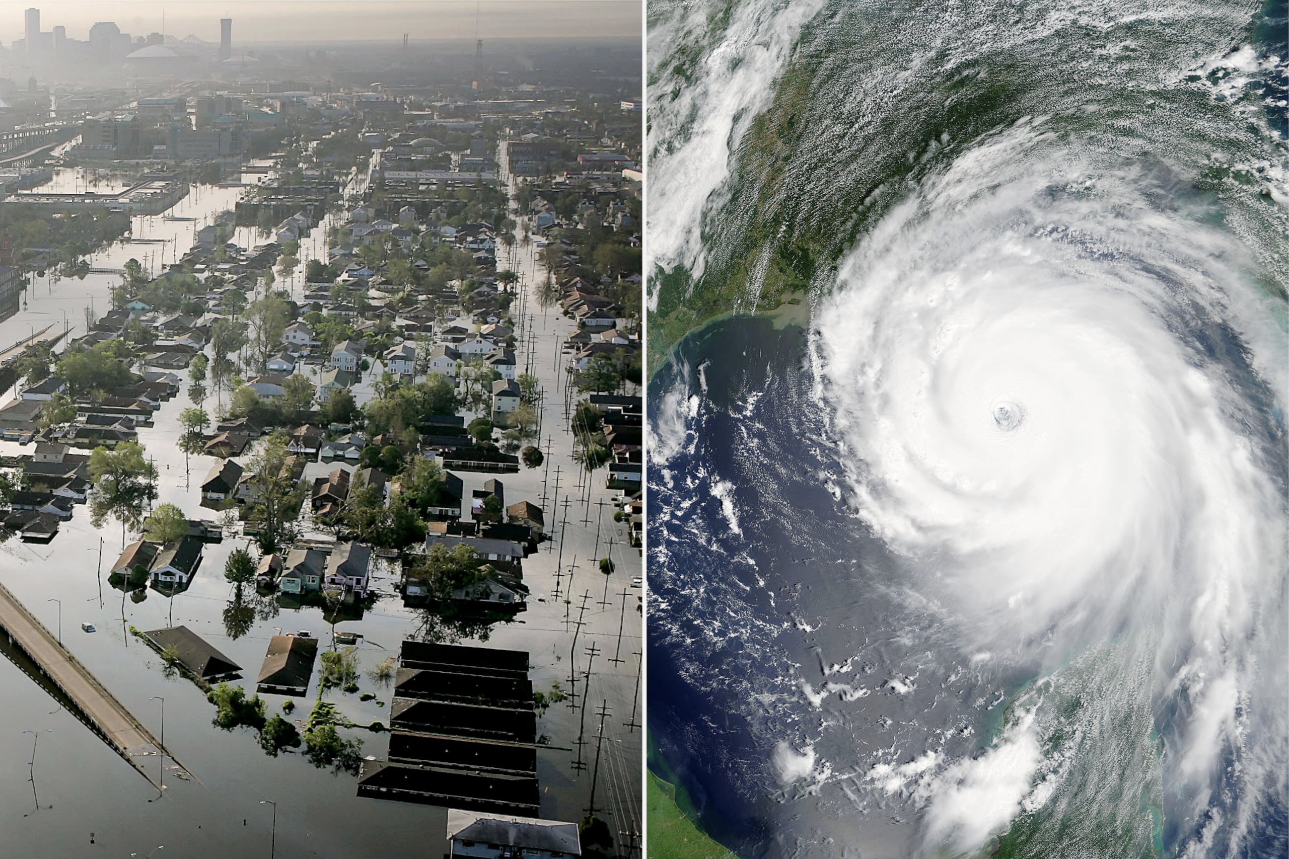 El huracán Katrina (imagen satelital a la derecha) causó más de 1,800 muertes en agosto de 2005, principalmente en Nueva Orleans.