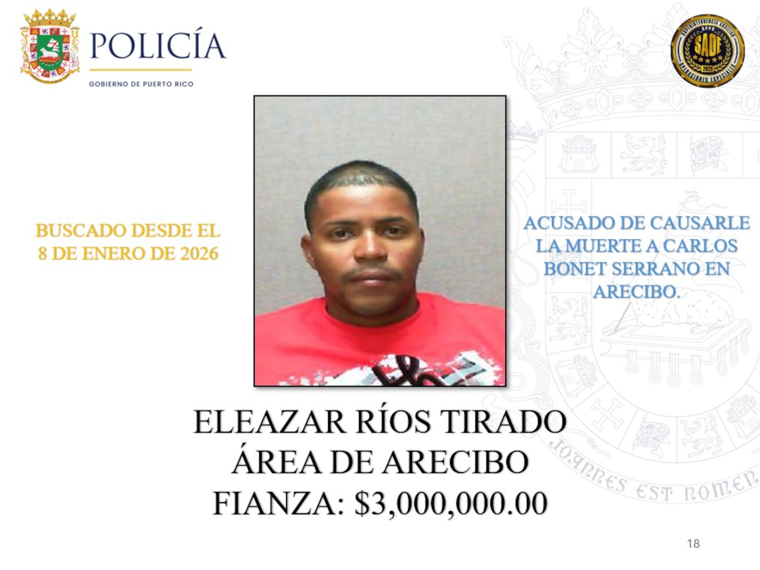 Eleazar Ríos Tirado | La Policía de Puerto Rico exhorta a la ciudadanía a colaborar con las autoridades para lograr la captura de 25 individuos que permanecen prófugos de la justicia y contra quienes pesan órdenes de arresto por delitos de asesinato ocurridos en distintos municipios de la Isla.
Estos individuos son considerados de alta peligrosidad y son buscados por hechos que han cobrado la vida de múltiples víctimas. Algunos de ellos han evadido la justicia durante años, mientras que otros enfrentan acusaciones recientes por asesinatos cometidos durante el presente año.