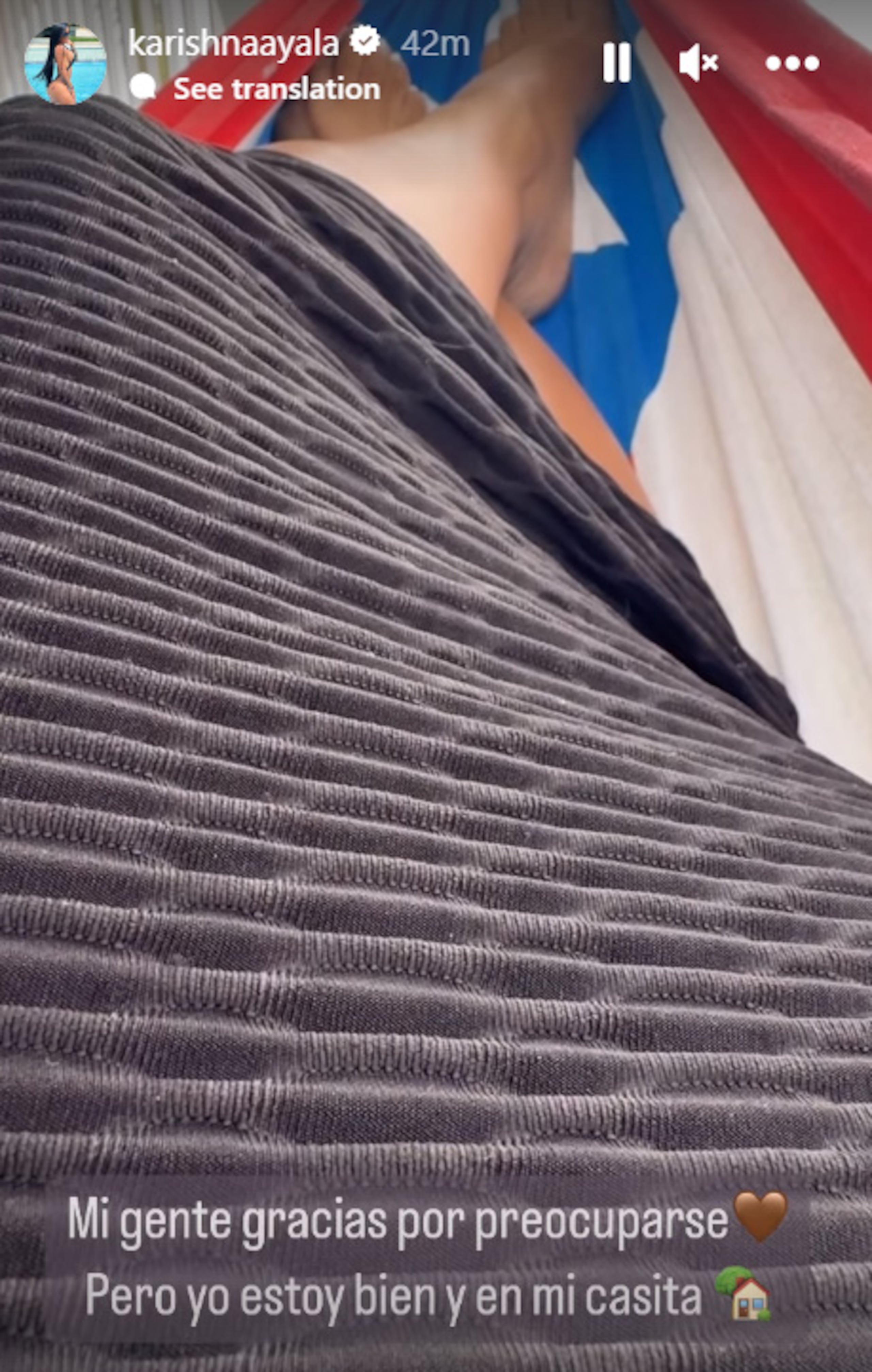 "Story" publicado en la cuenta de Instagram de Karishna Ayala