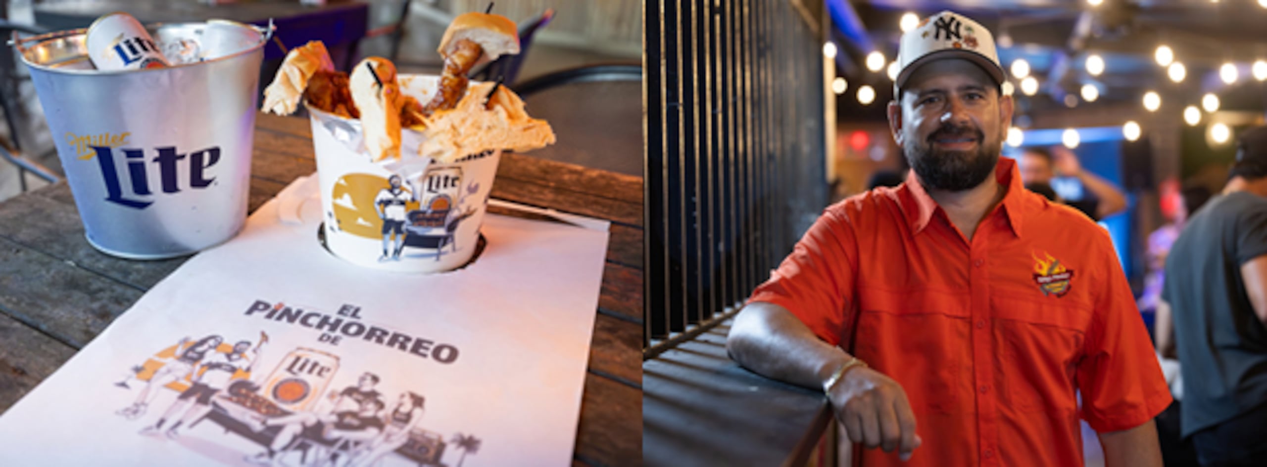 El Pinchorreo de Miller Lite culminó su ruta de seis semanas en Willy's Pinchos. A la izquierda, el "Combo Pinchorreo". William Ortiz Gómez, conocido como Willito, dirige el negocio junto a sus hermanos, Wilbert y Herbbie y fue el anfitrión de la festiva velada.