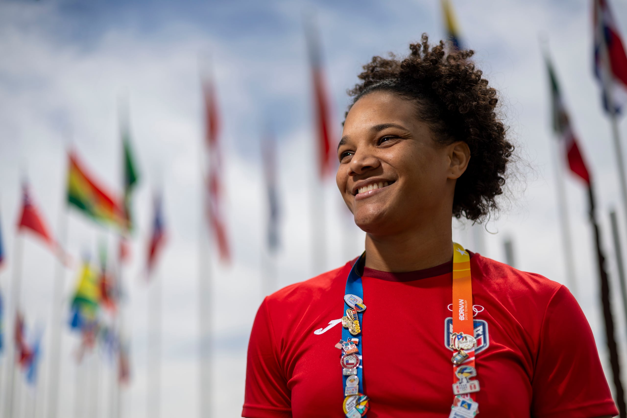 La judoca y abanderada de Puerto Rico, María Pérez, en la Villa Panamericana.