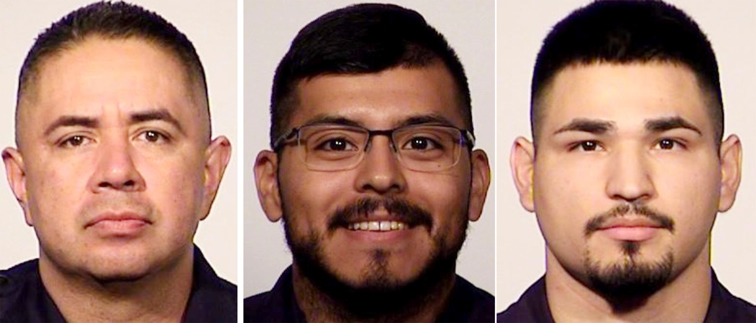 De izquierda a derecha, el sargento Alfred Flores, Eleazar Alejandro y Nathaniel Villalobos, agentes de la policía de San Antonio, Texas.