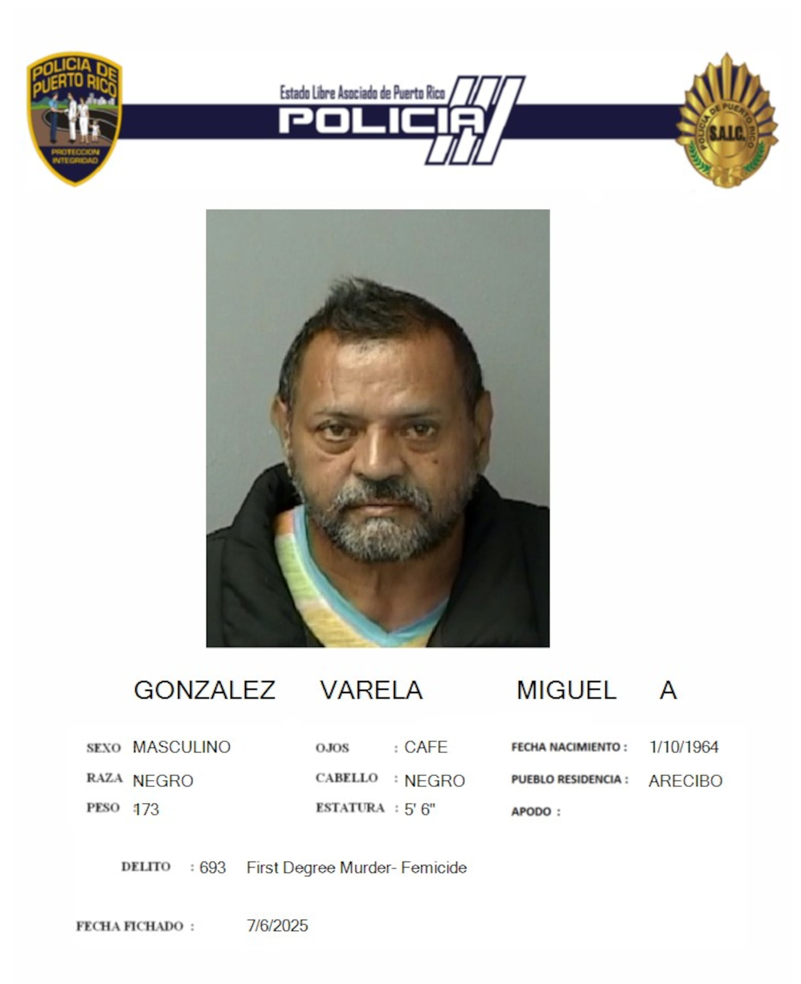 Miguel A. González Varela, enfrenta cargos por asesinato en primer grado y violación a la Ley de Armas, por el crimen de su yerno.