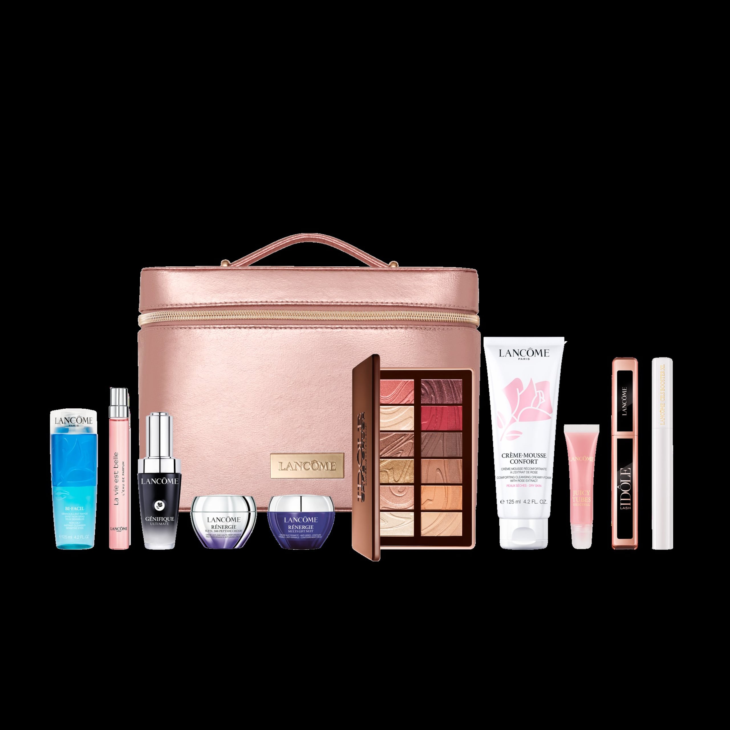 El Beauty Box de Lancôme es una pieza de colección que reúne 10 favoritos, incluyendo ocho productos tamaño regular, en un vanity inspirado en un viaje de París a la felicidad.