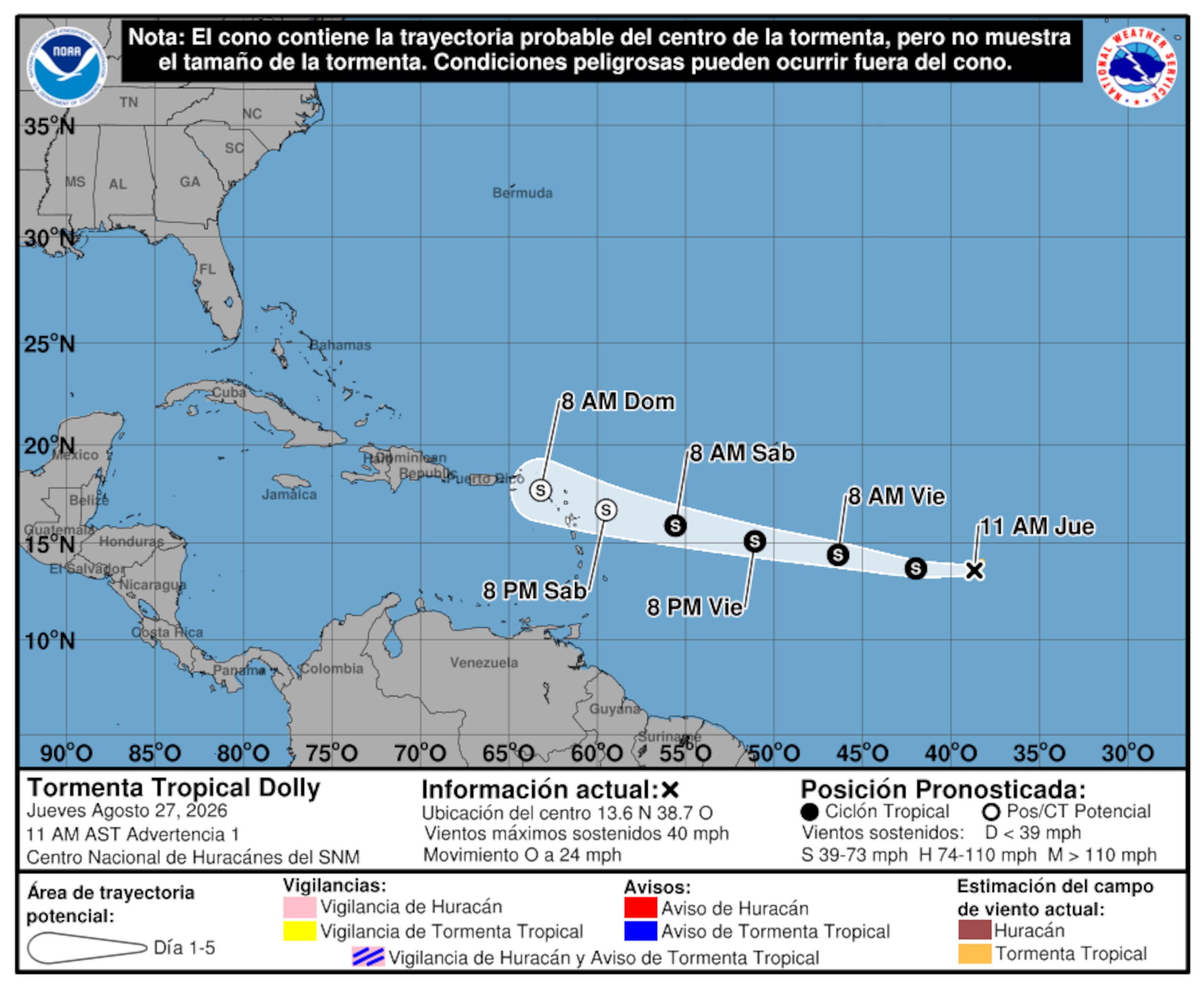 Pronóstico de la tormenta tropical Dolly.