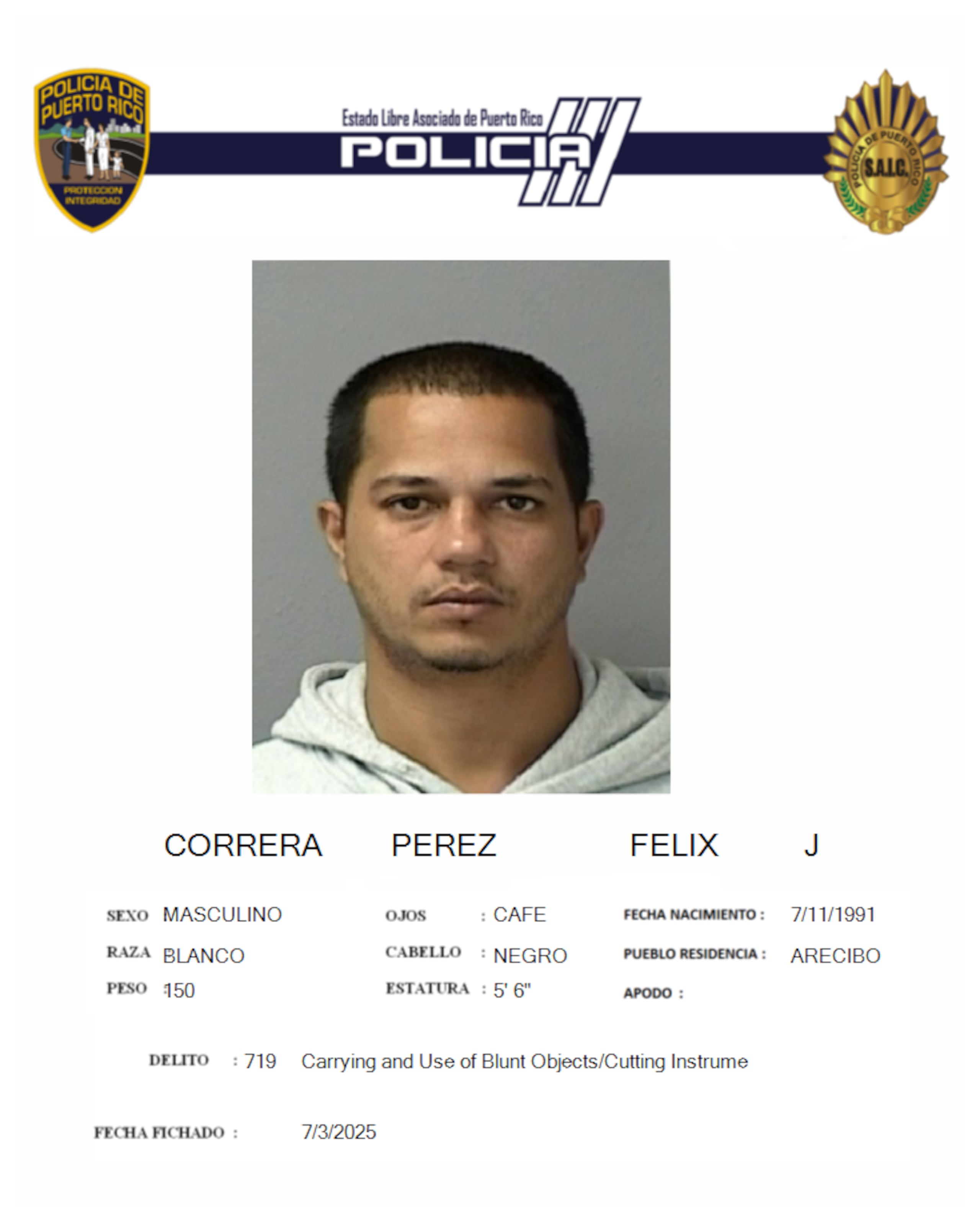 Félix J. Correa Pérez, enfrenta cargos por maltrato a personas de edad avanzada, amenaza y violación a la Ley de Armas.