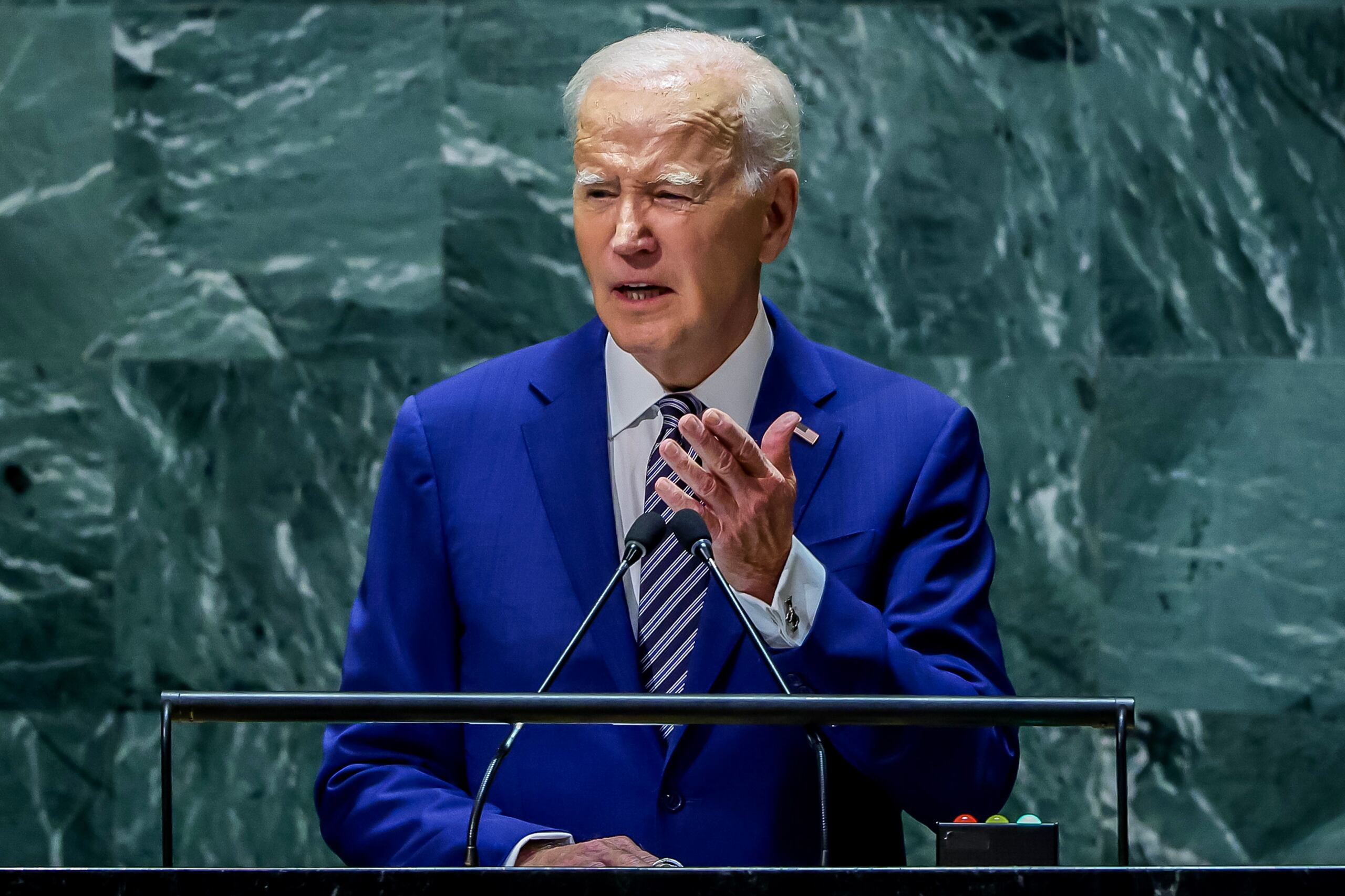 El presidente de EE.UU., Joe Biden, habla en la Asamblea General de la ONU, este 19 de septiembre de 2023, en Nueva York. EFE/Justin Lane
