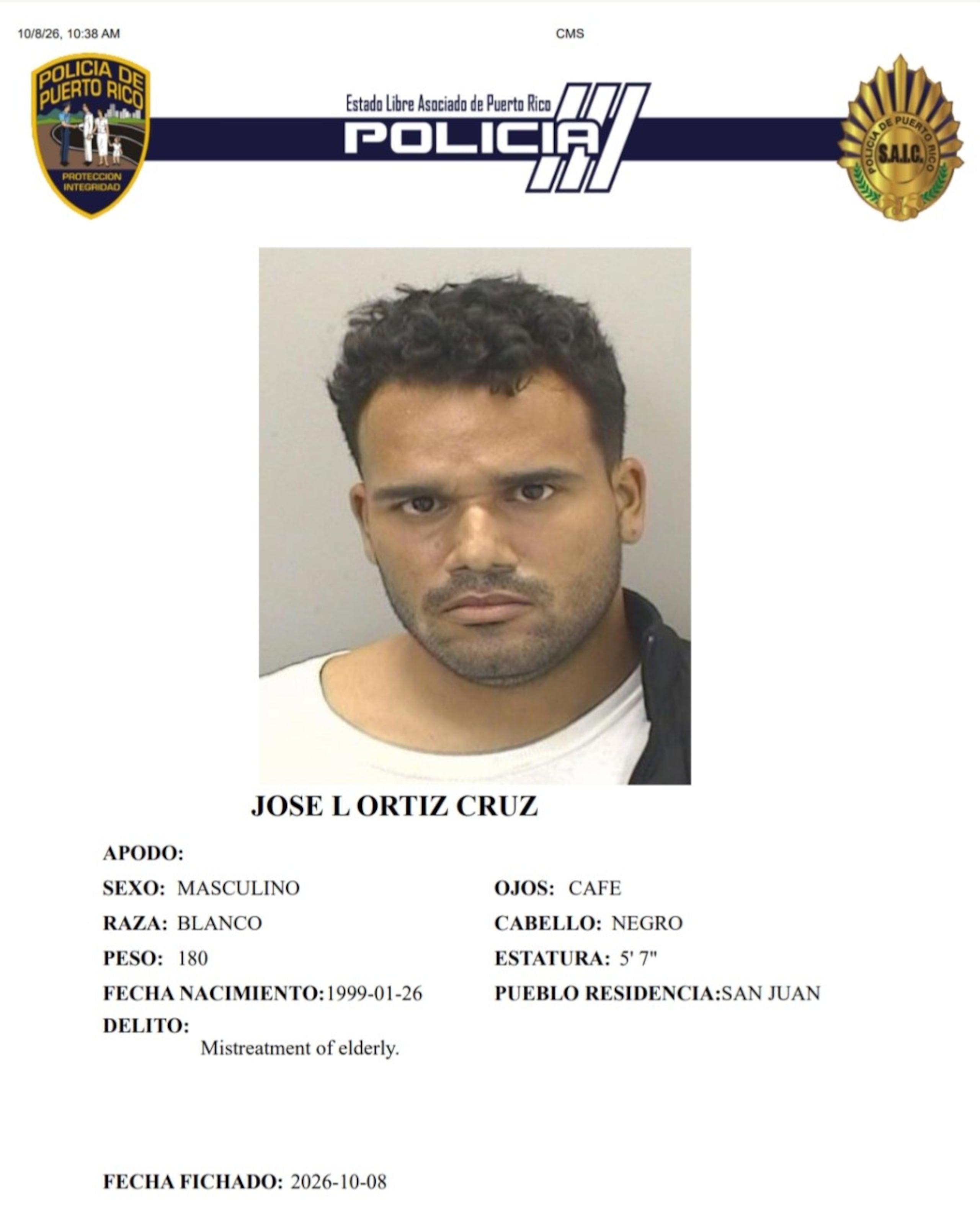 José L. Ortiz Cruz, enfrenta un cargo por maltrato a una persona de edad avanzada.
