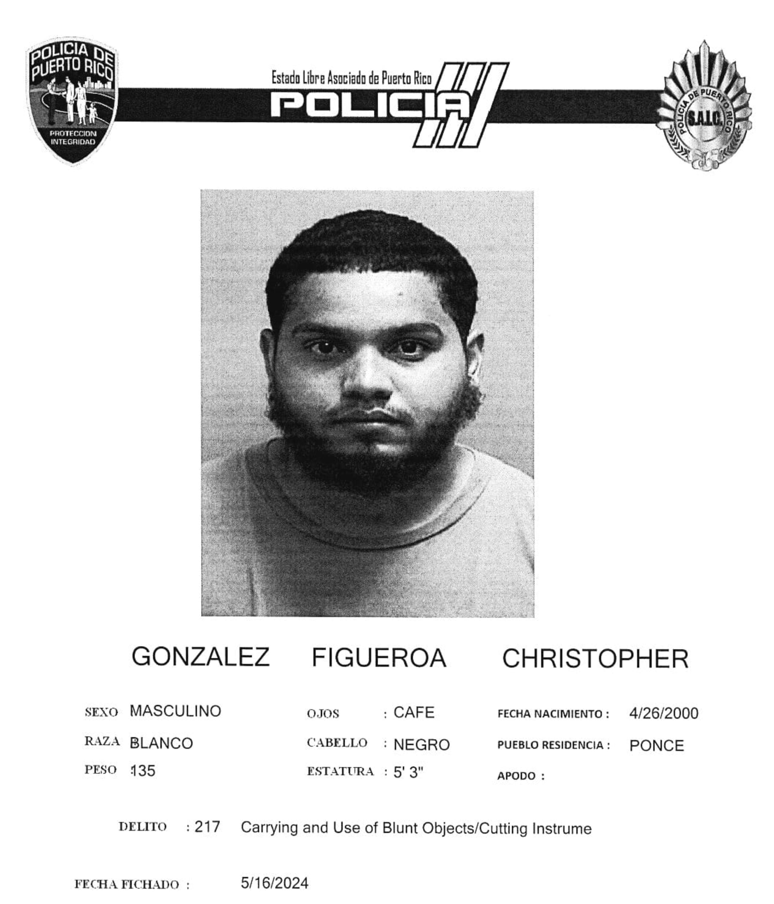 Christopher González Figueroa enfrenta cargos de maltrato de menores y violencia doméstica.