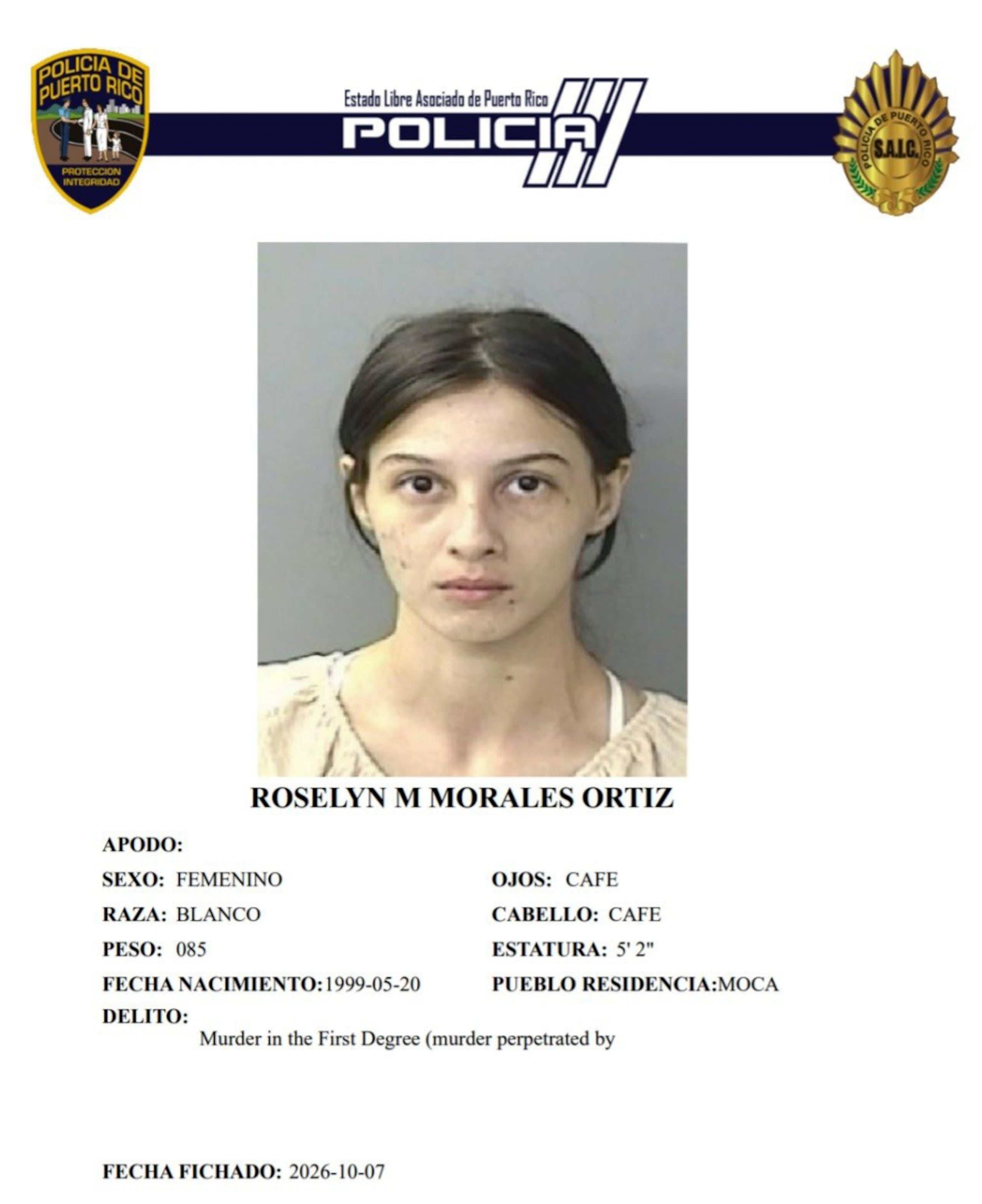Roselyn Morales Ortiz, enfrenta un cargo por un cargo de tentativa de asesinato, al presuntamente intentar arrollar a un sargento de la Policía, que transitaba en una motora oficial en la carretera PR-115, en el barrio Espinal de Aguada.