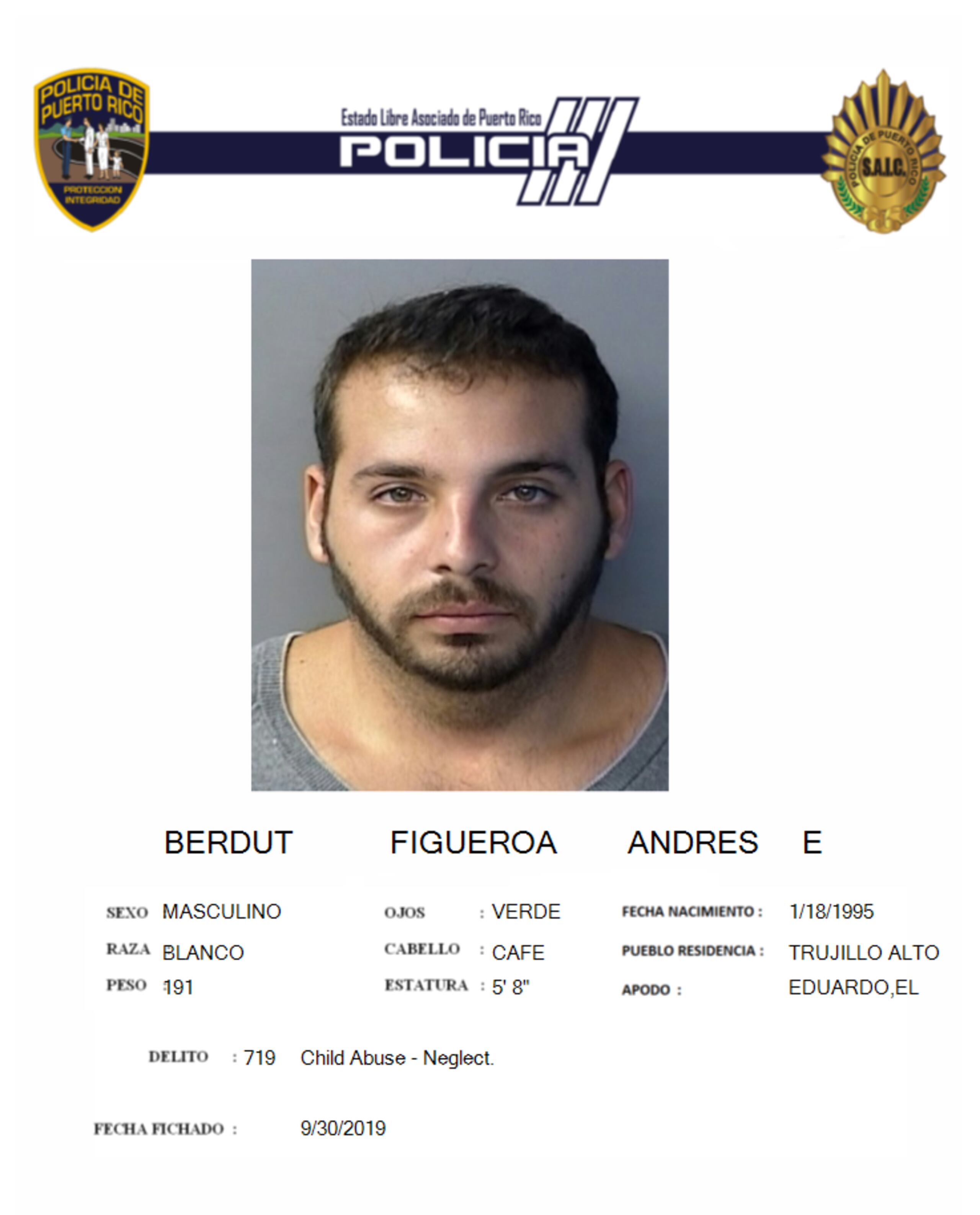 Andrés Eduardo Berdút Figueroa, enfrenta dos cargos por exposiciones obscenas contra menores.
