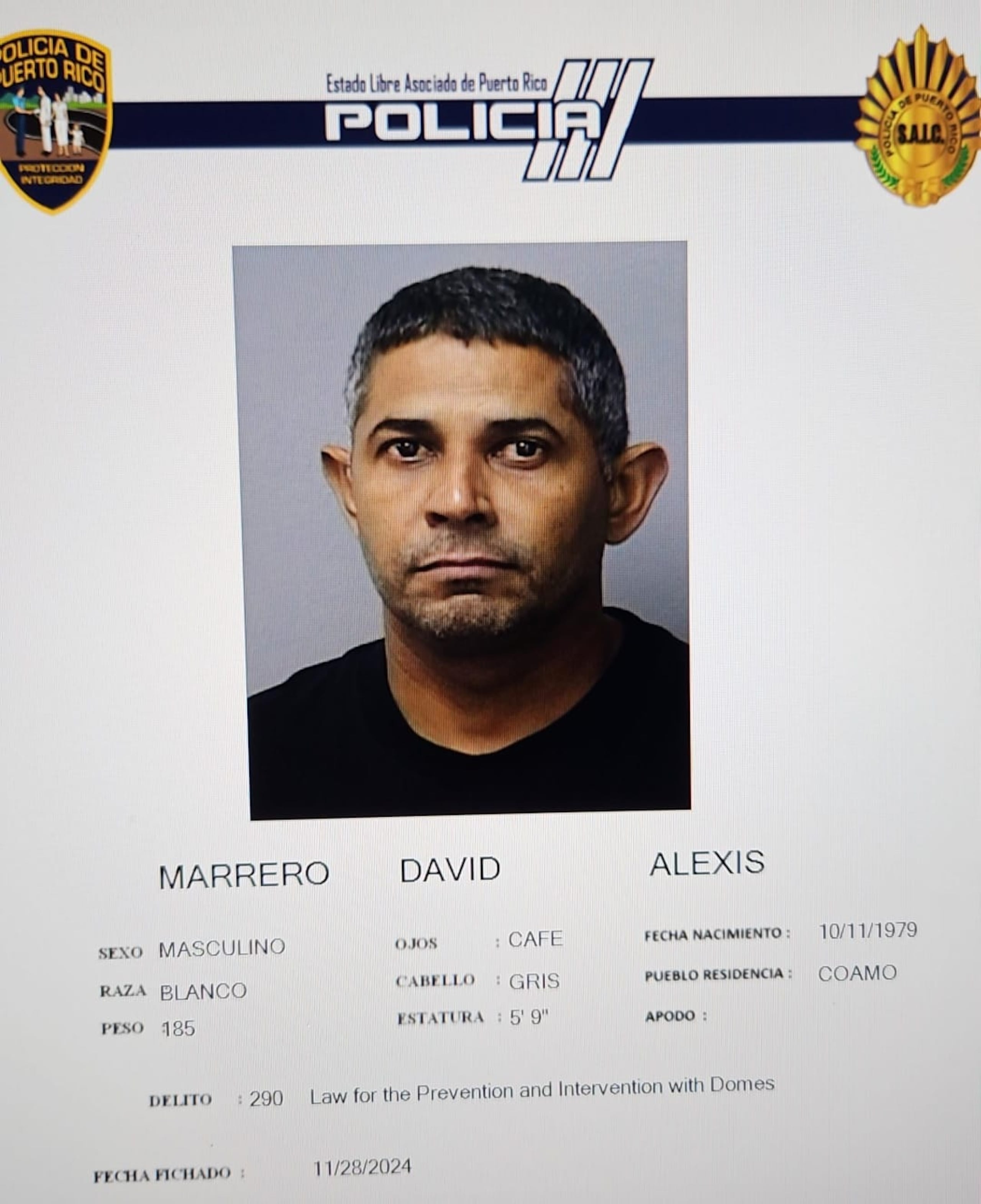 Alexis Marrero David, enfrenta cargos por violencia doméstica.