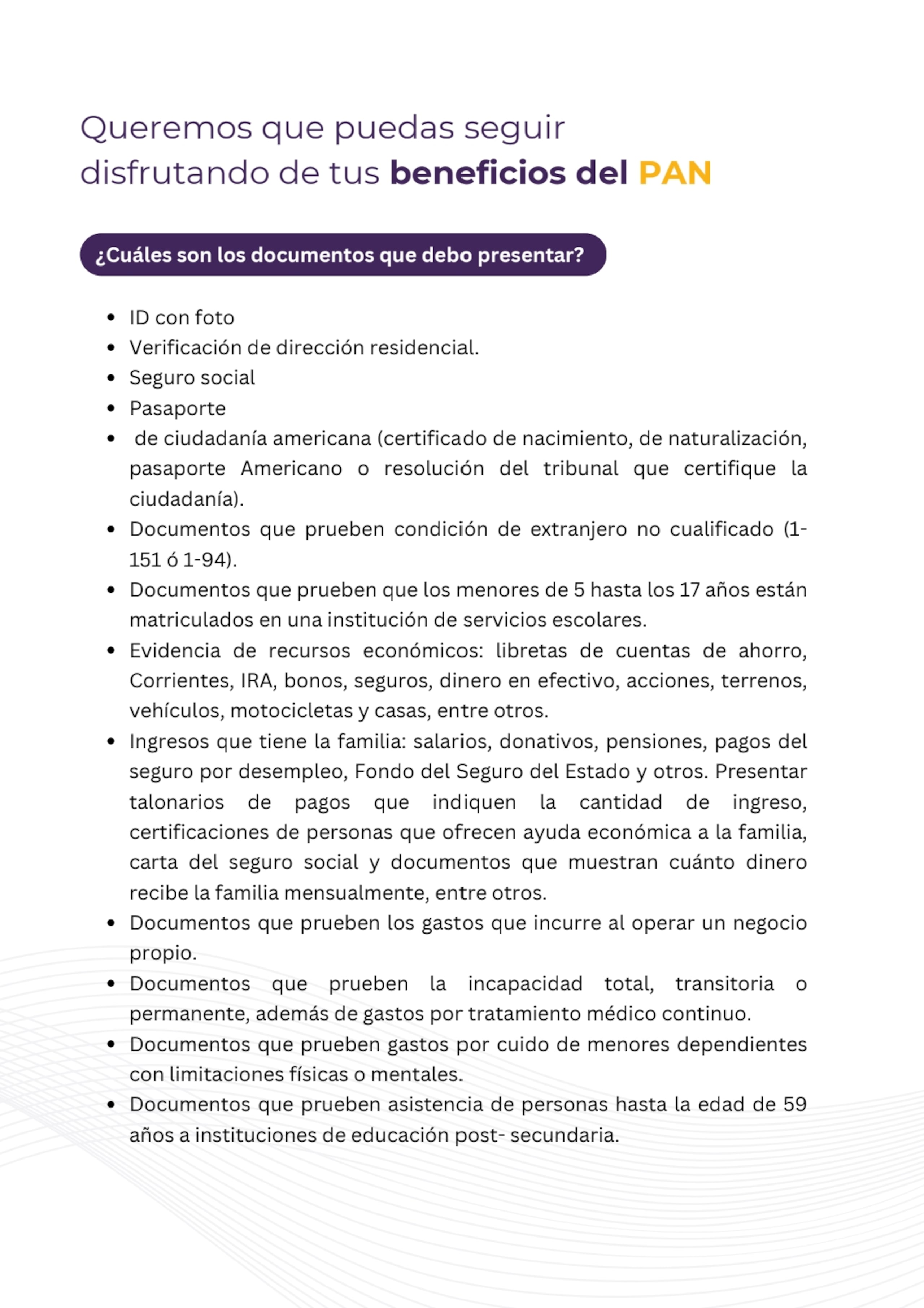 Documentos necesario para completar la recertificación del PAN.