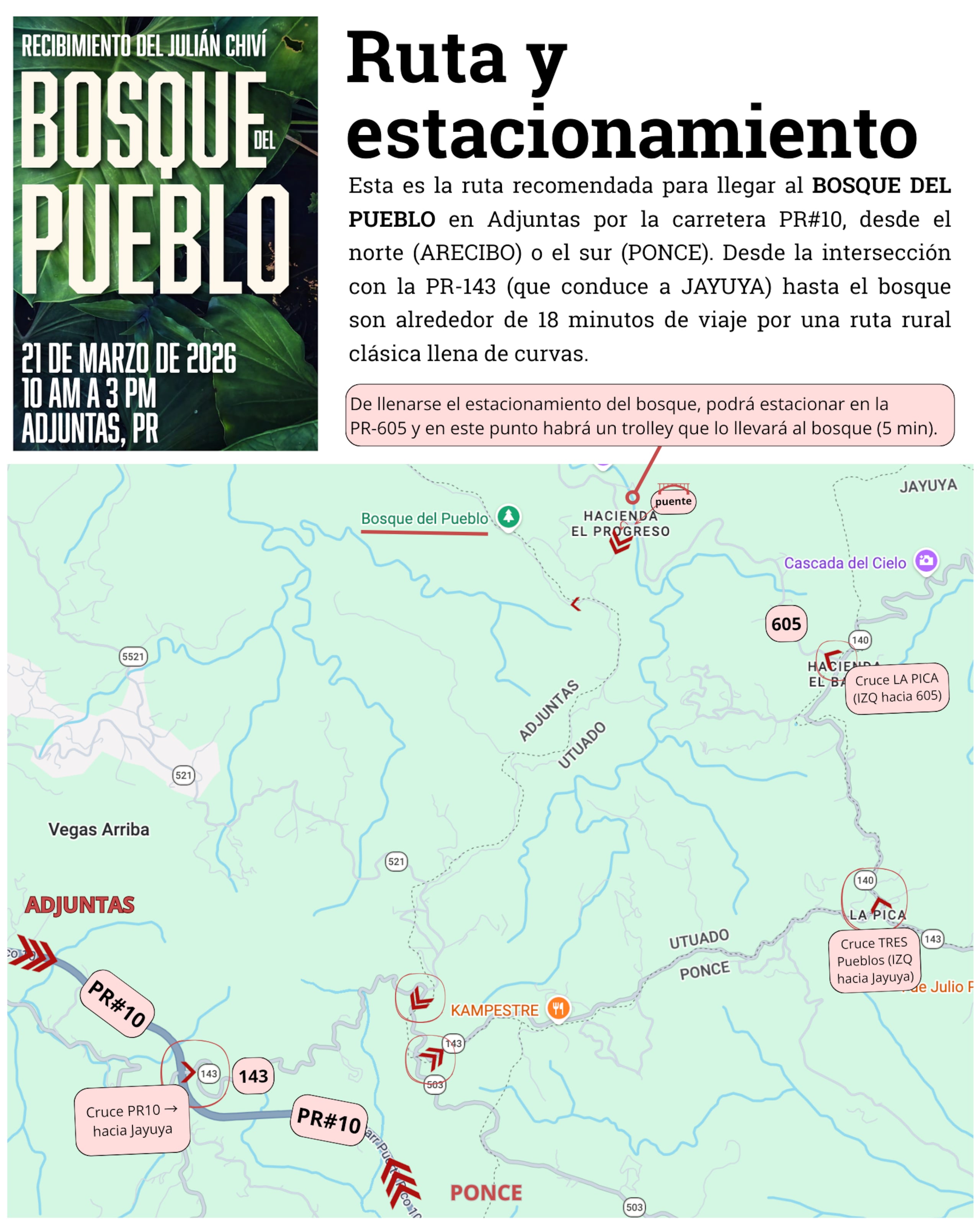 La ruta para llegar al Bosuqe del Pueblo.