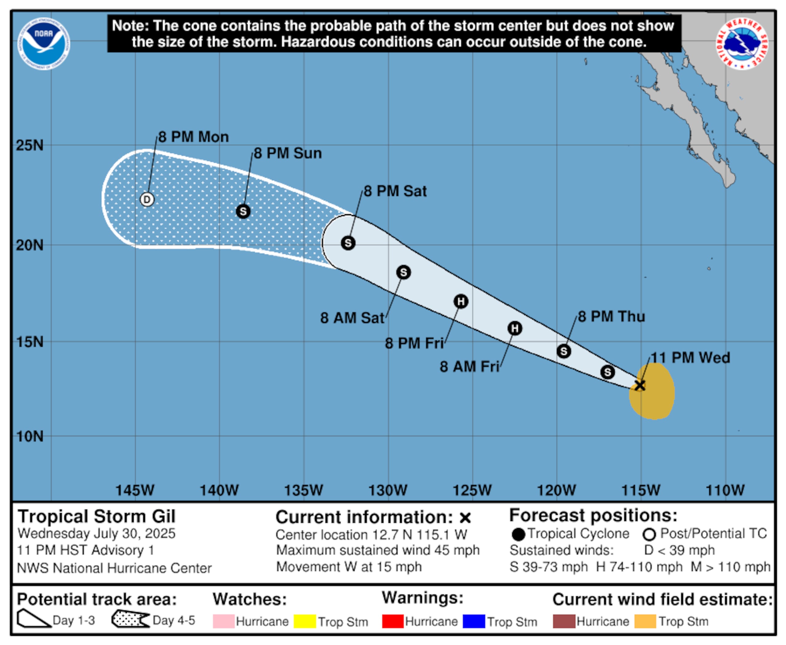 Se espera que la tormenta tropical Gil gire hacia el oeste-noroeste en los próximos días.