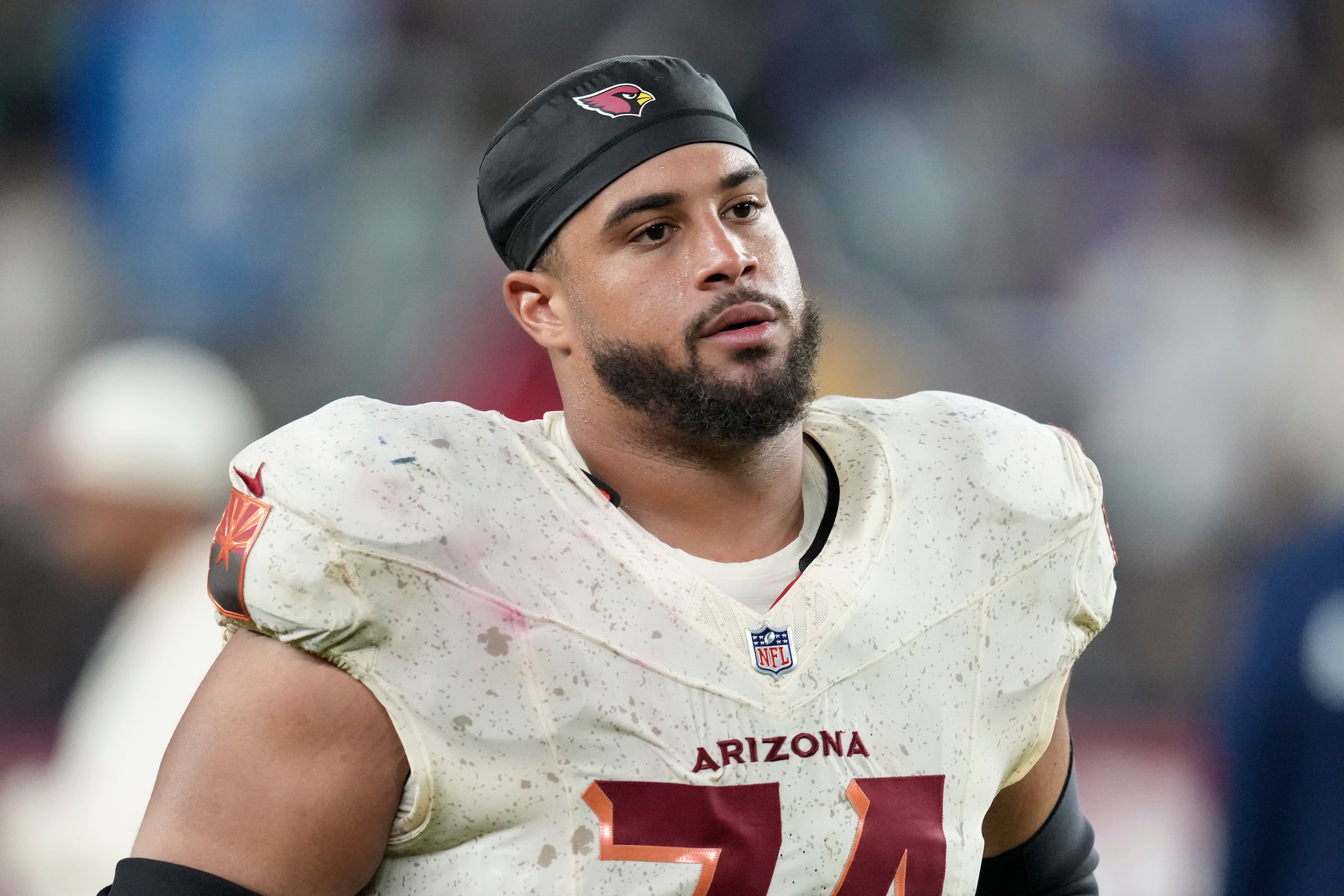 Isaiah Adams, jugador de los Cardinals de Arizona, tras el partido contra los Seahawks de Seattle, el 25 de septiembre de 2025.