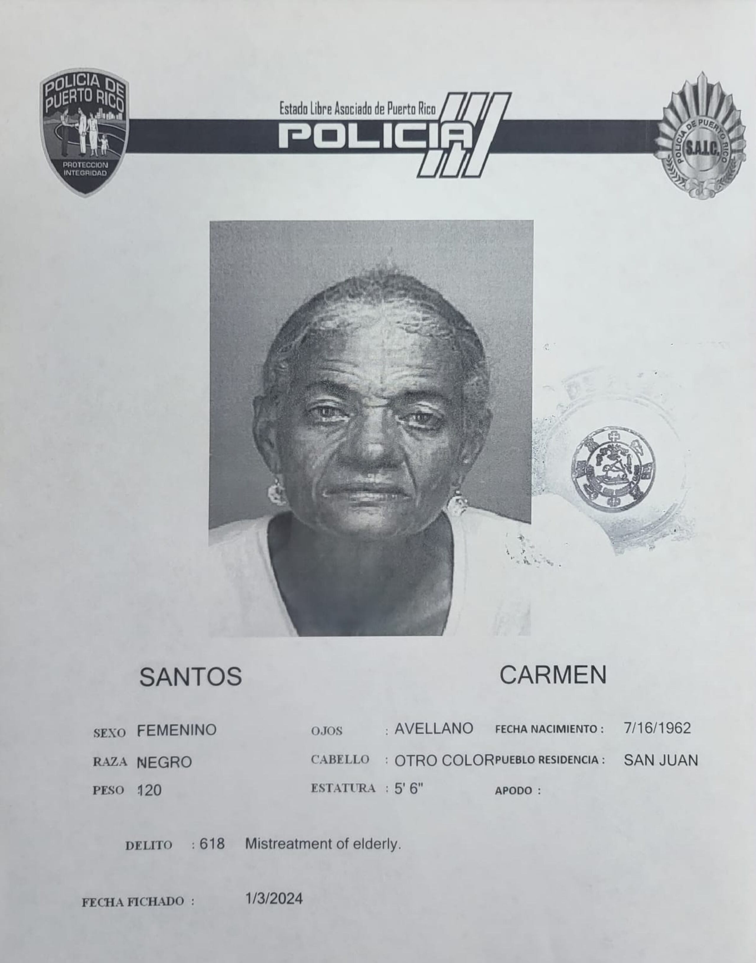 Carmen Santos fue encarcelada al no prestar la fianza de $100,000.00.