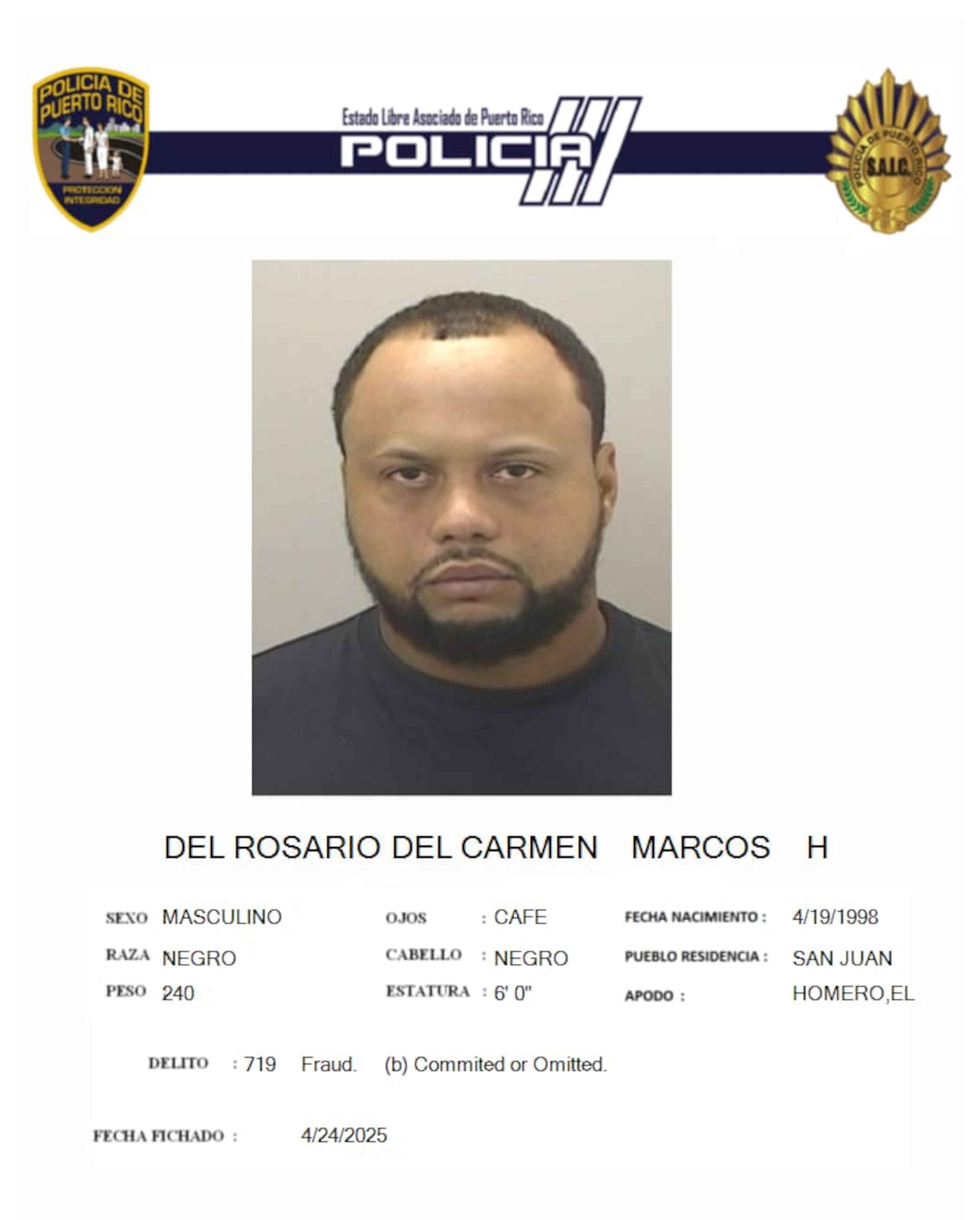 Marcos H. Del Rosario Del Carmen, acusado por fraude, apropiación ilegal y cambio de cheques falsos.