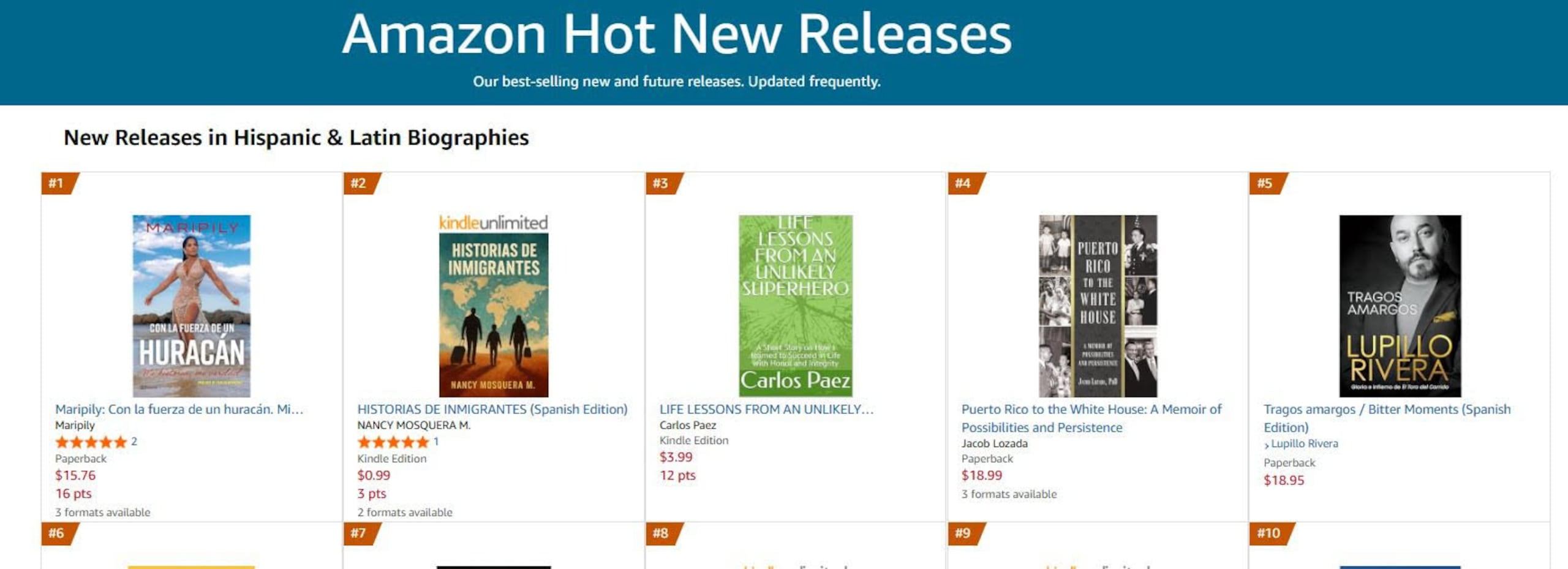Maripily lidera en la categoría de “New Releases in Hispanic & Latin Biographies” de Amazon.
