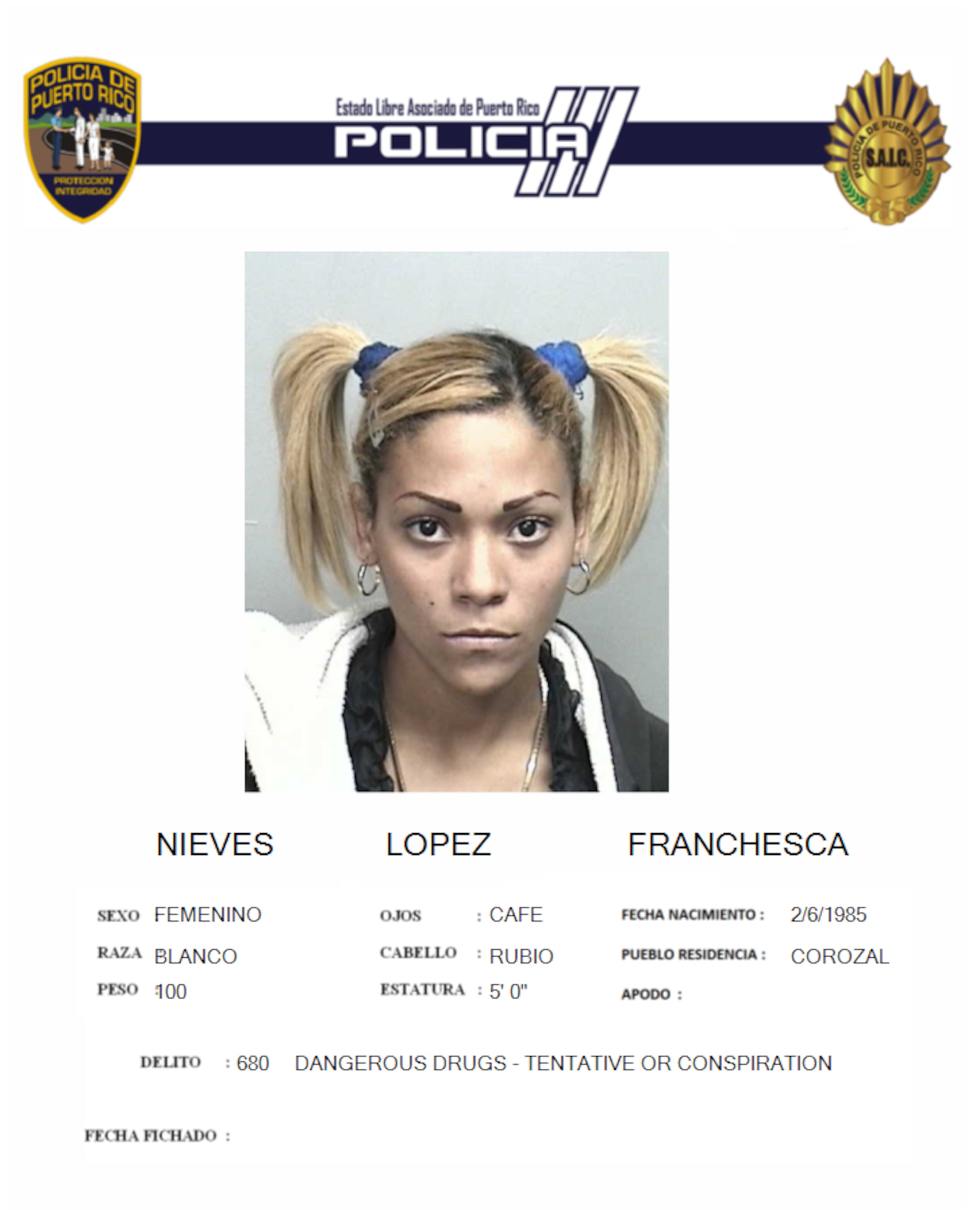 Poseía expediente criminal por sustancias controladas.