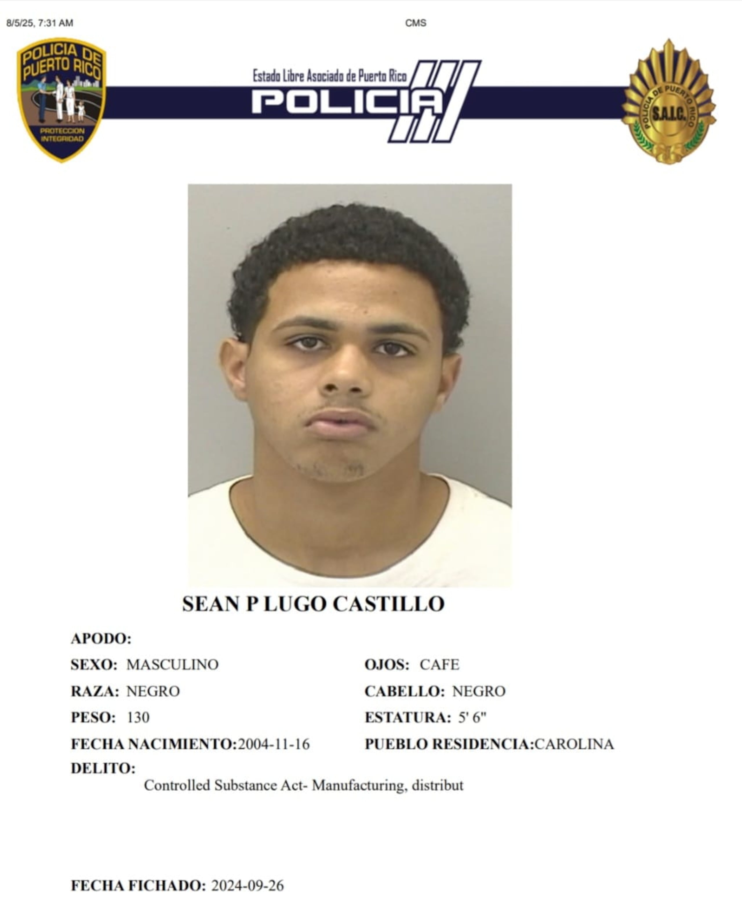 Sean P. Lugo Castillo, fue asesinado junto a otros dos hombres en un apartamento del residencial Nemesio R. Canales, en Hato Rey.