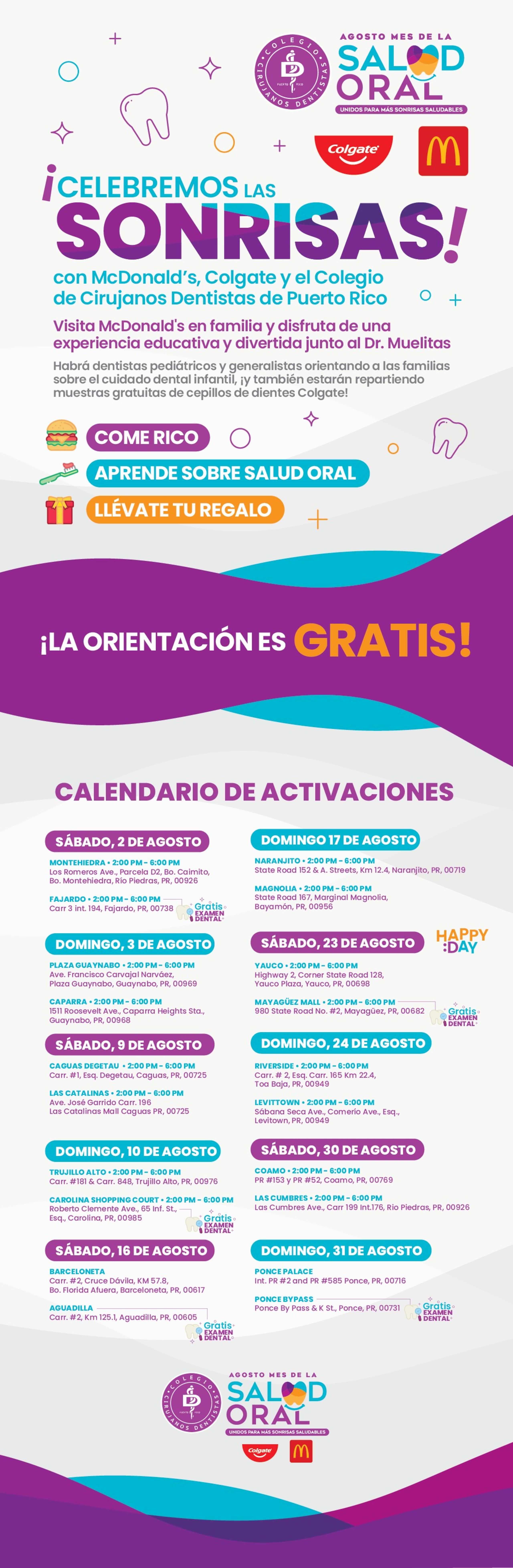Calendario de visitas a varios restaurantes McDonald's.
