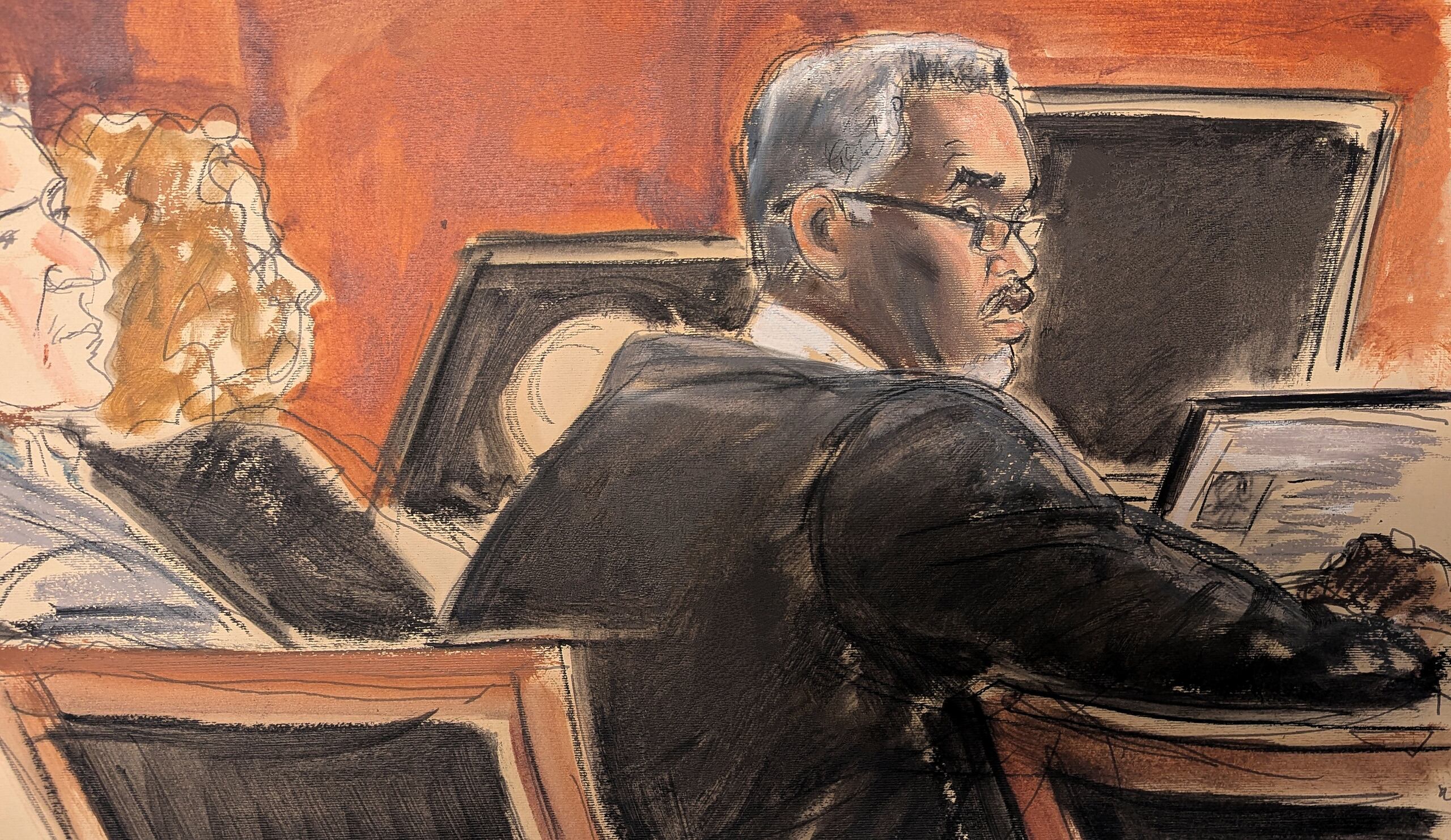 Sean Diddy Combs se sienta en la mesa de defensa antes del inicio de la selección del jurado en el tribunal federal de Manhattan, el lunes 5 de mayo de 2025, en Nueva York. (Elizabeth Williams via AP)