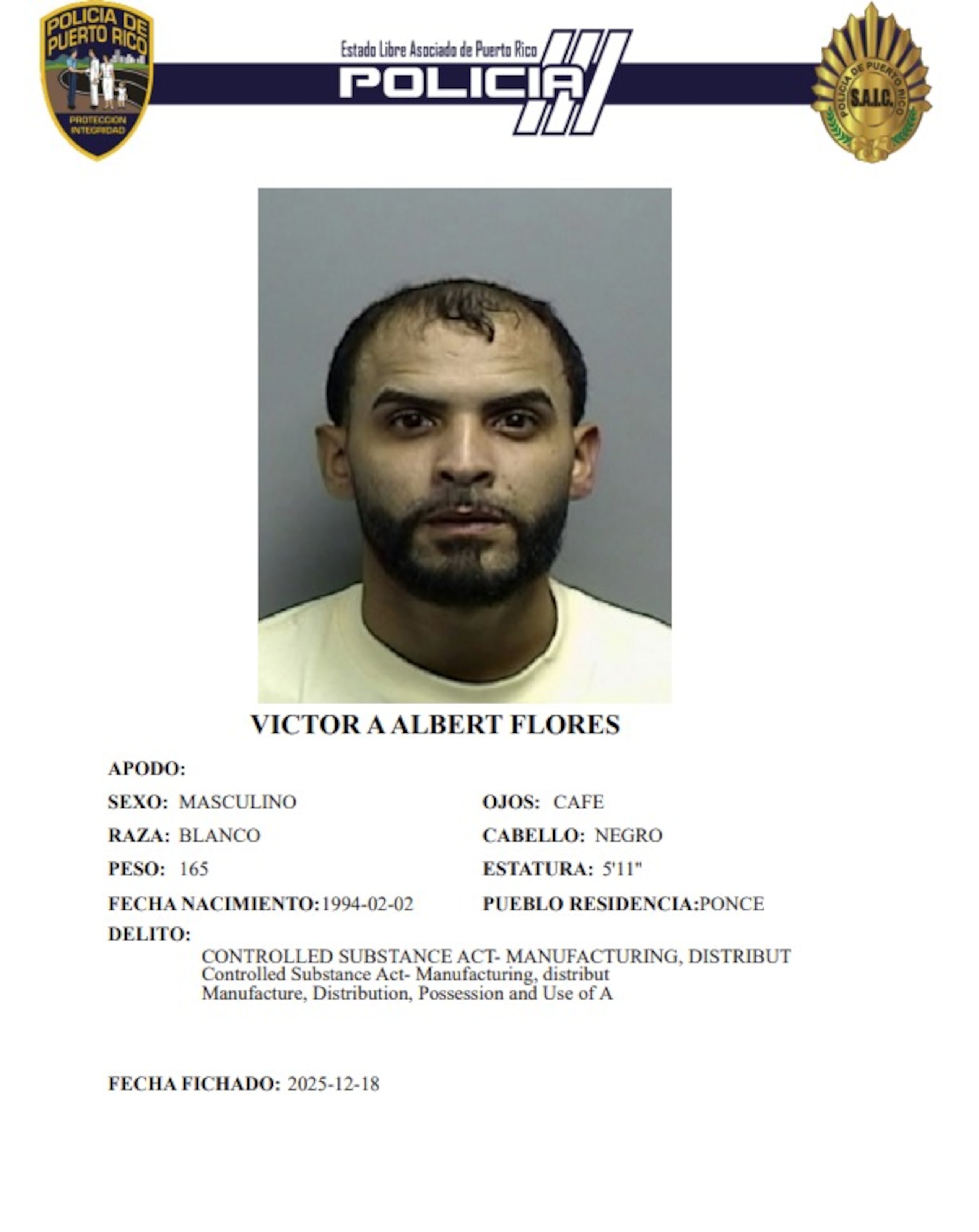 Víctor A. Albert Flores, enfrenta cargos por violación a varios artículos de las leyes de Armas de Fuego y Sustancias controladas.