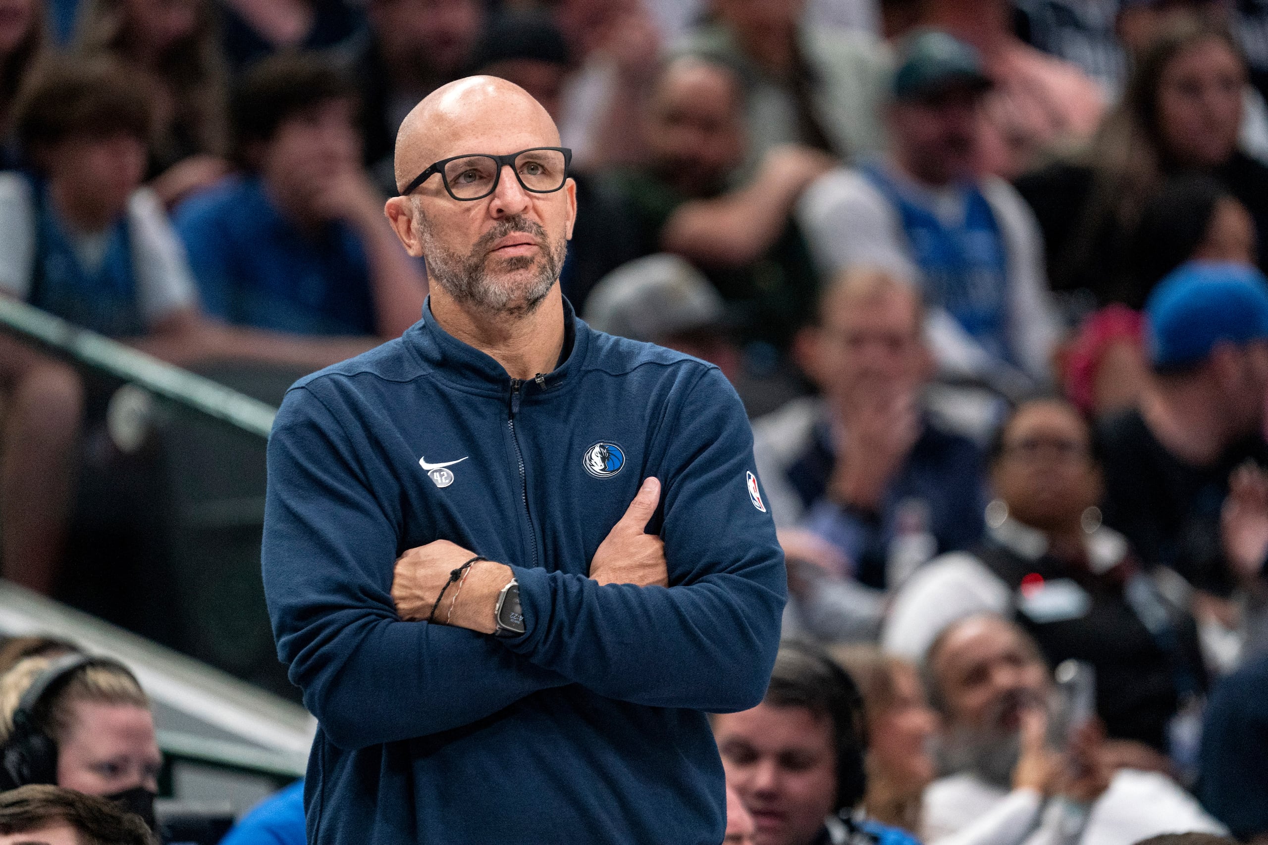 El entrenador de los Mavericks de Dallas Jason Kidd durante el partido contra los Clippers de Los Ángeles en los playoffs de la NBA, el domingo 28 de abril de 2024. (AP Foto/Jeffrey McWhorter)