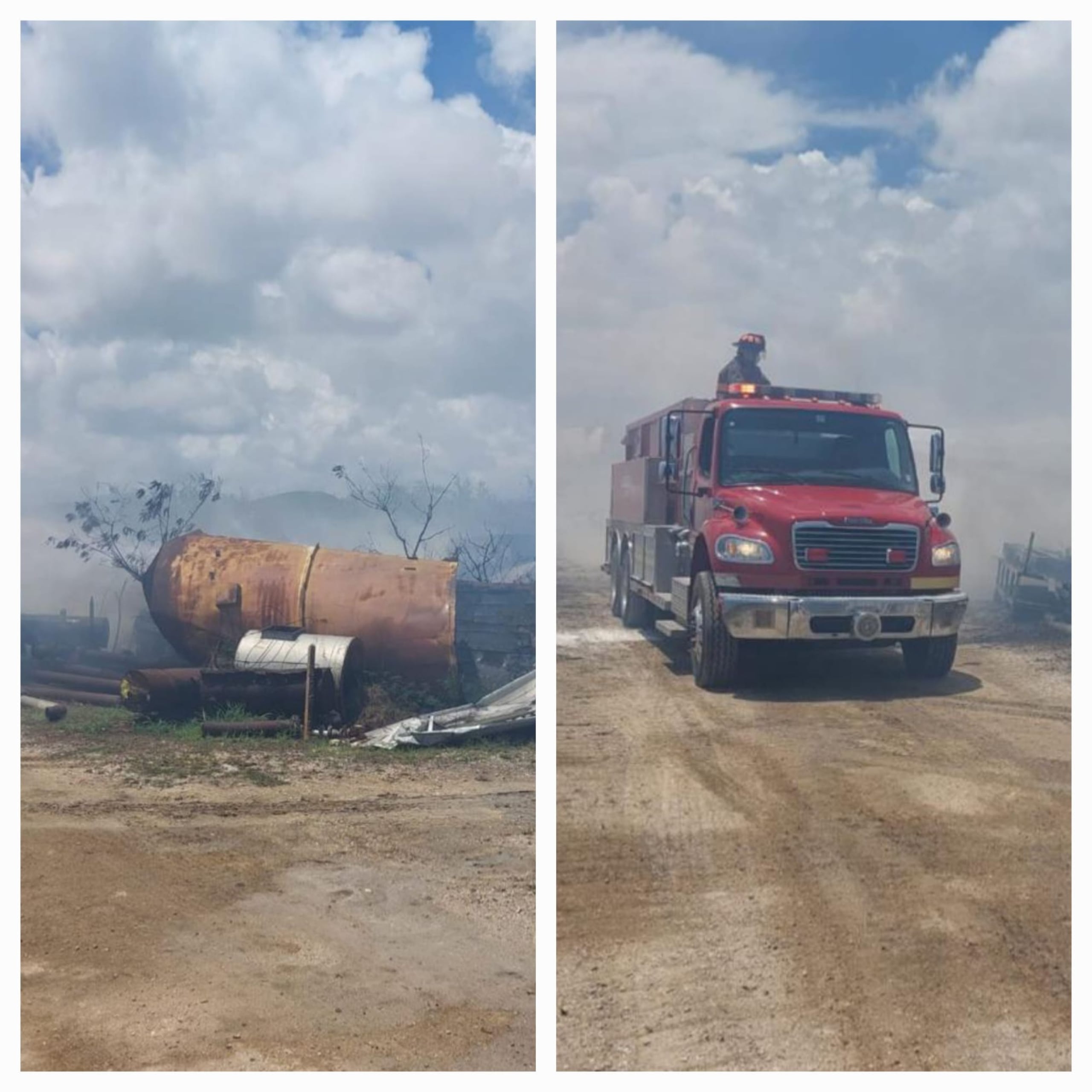 Bomberos extinguieron el incendio que se desató estre unos escombros de un terreno que pertenece a la fábrica Industrial Chemical Corporation que ubica en la carretera PR-127, en Peñuelas.
