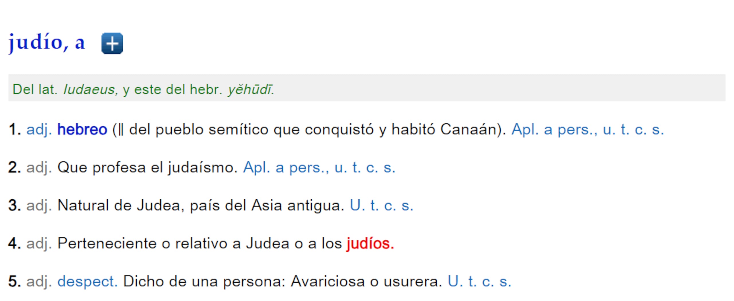 Definiciones de la palabra "Judío" en la RAE.