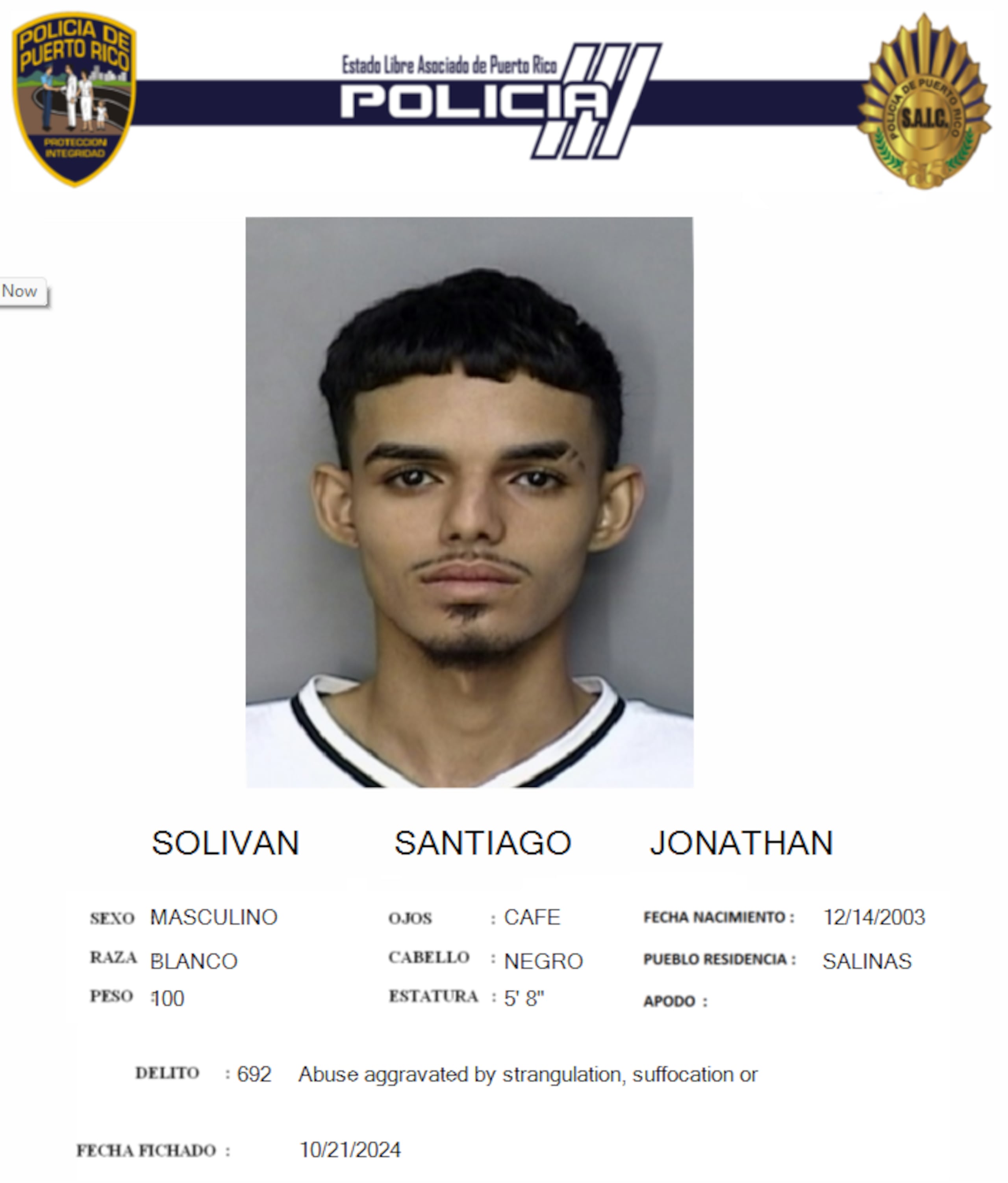 Jonathan Solivan Santiago enfrenta cargos por violencia doméstica.