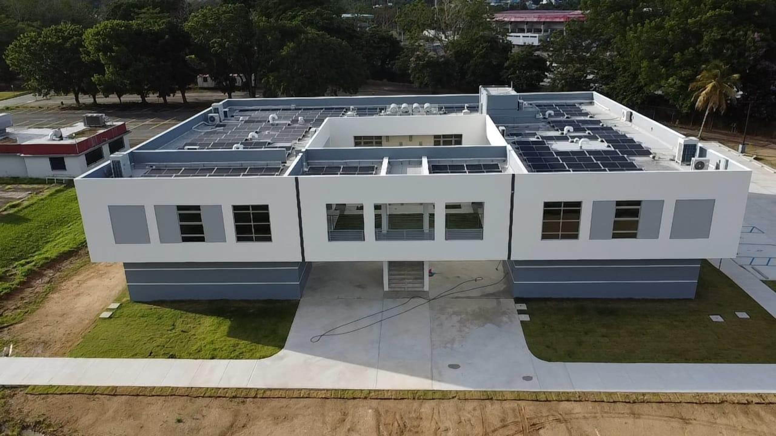 Vista aérea del edificio de vivienda.