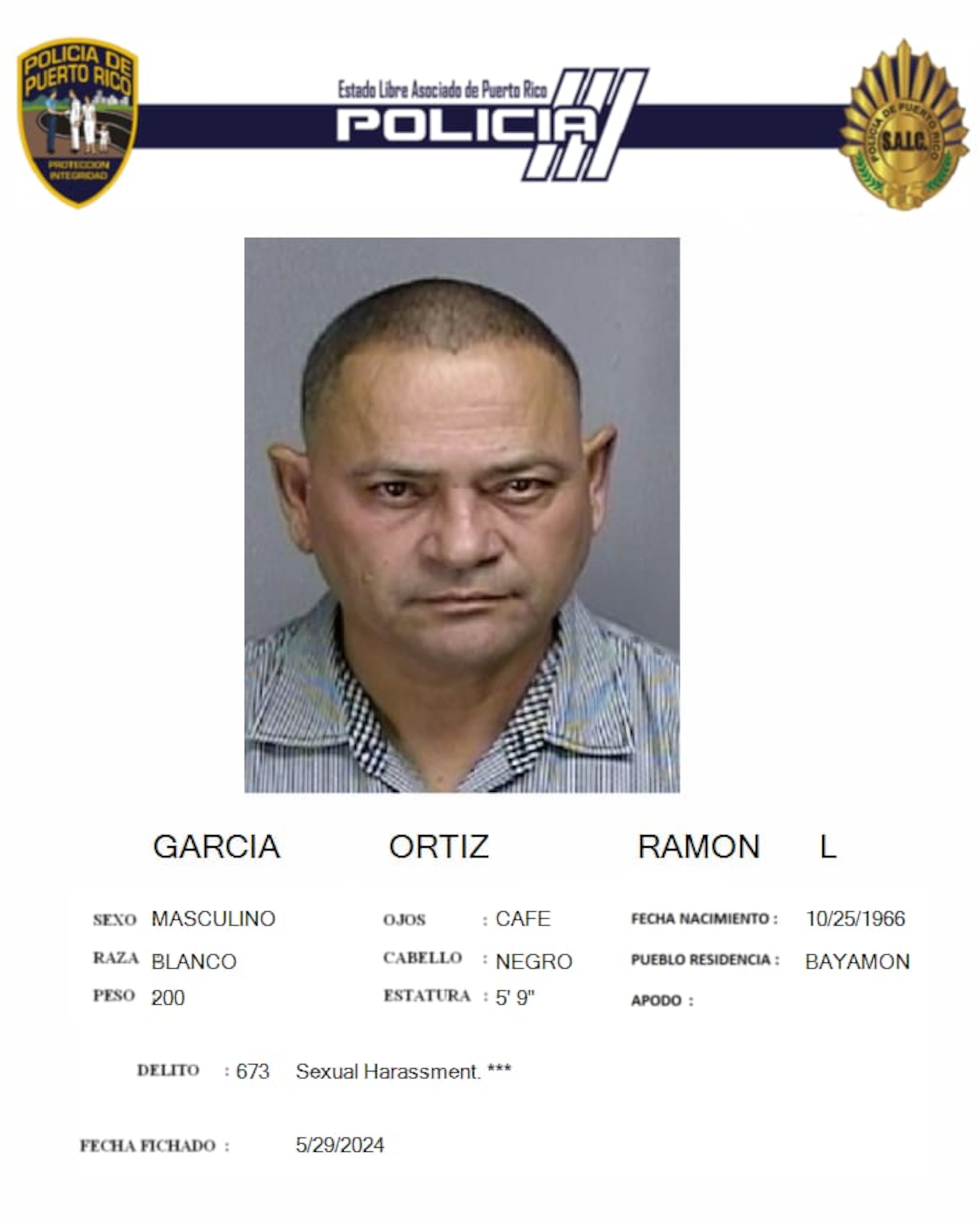 El teniente Ramón L. García Ortiz enfrenta un cargo por acoso sexual en el empleo.