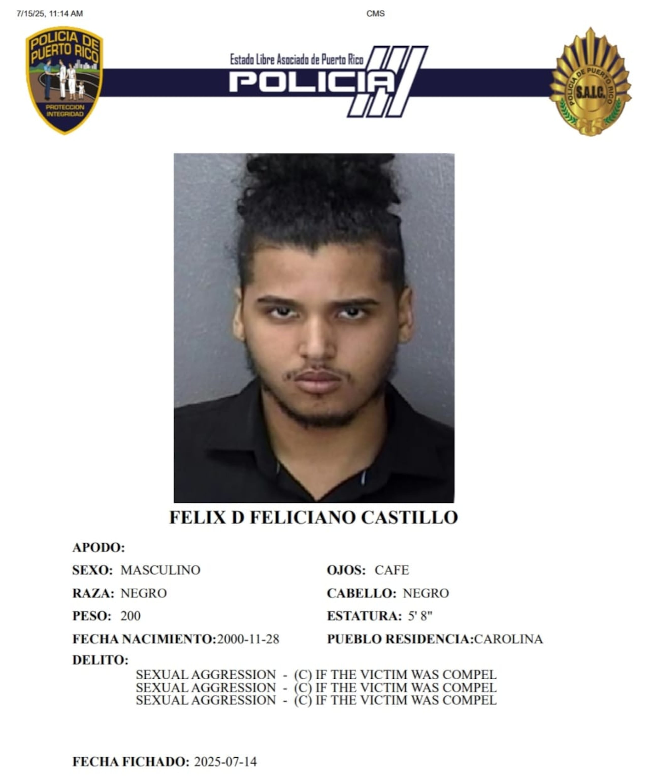 Félix D. Feliciano Castillo, enfrenta cargos por agresión sexual, secuestro agravado y maltrato de menores.