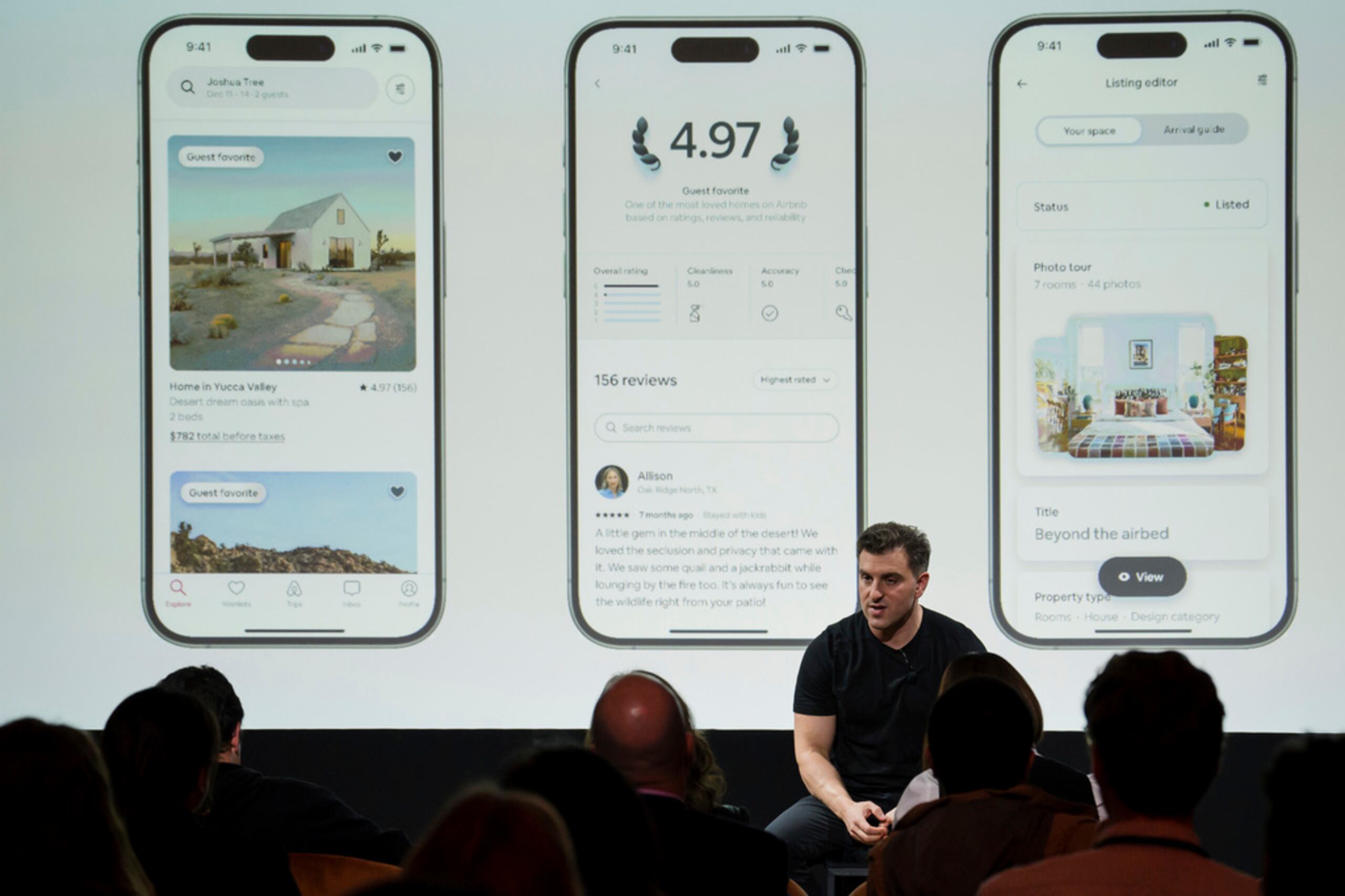 El cofundador y CEO de Airbnb, Brian Chesky, presenta el lanzamiento de invierno de la plataforma de hospedaje, el 7 de noviembre de 2023 en Nueva York.