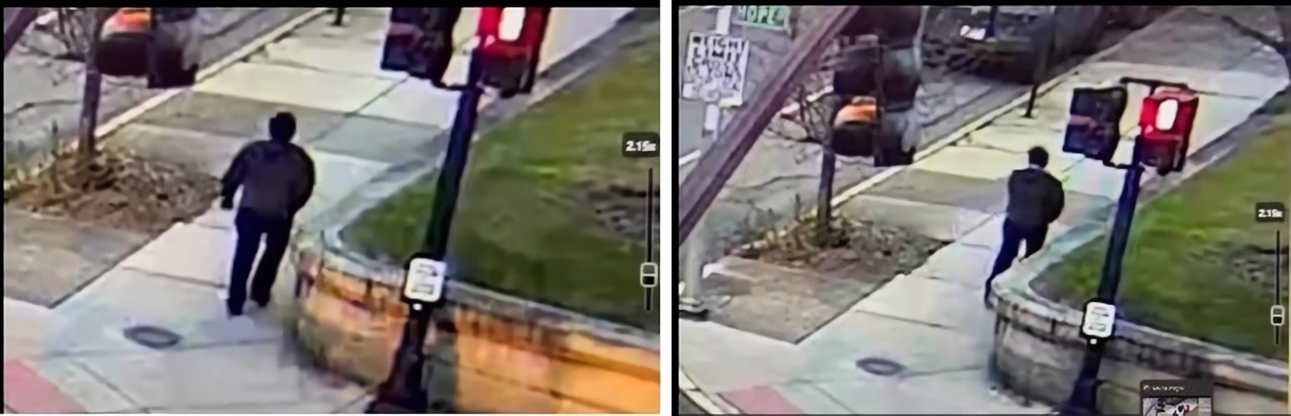 Composición de dos capturas del video difundido por el Departamento de Policía de Providence donde se ve la persona de interés en el caso del Tiroteo de la Universidad Brown en Providence, Rhode Island. EFE/Departamento de Policía de Providence