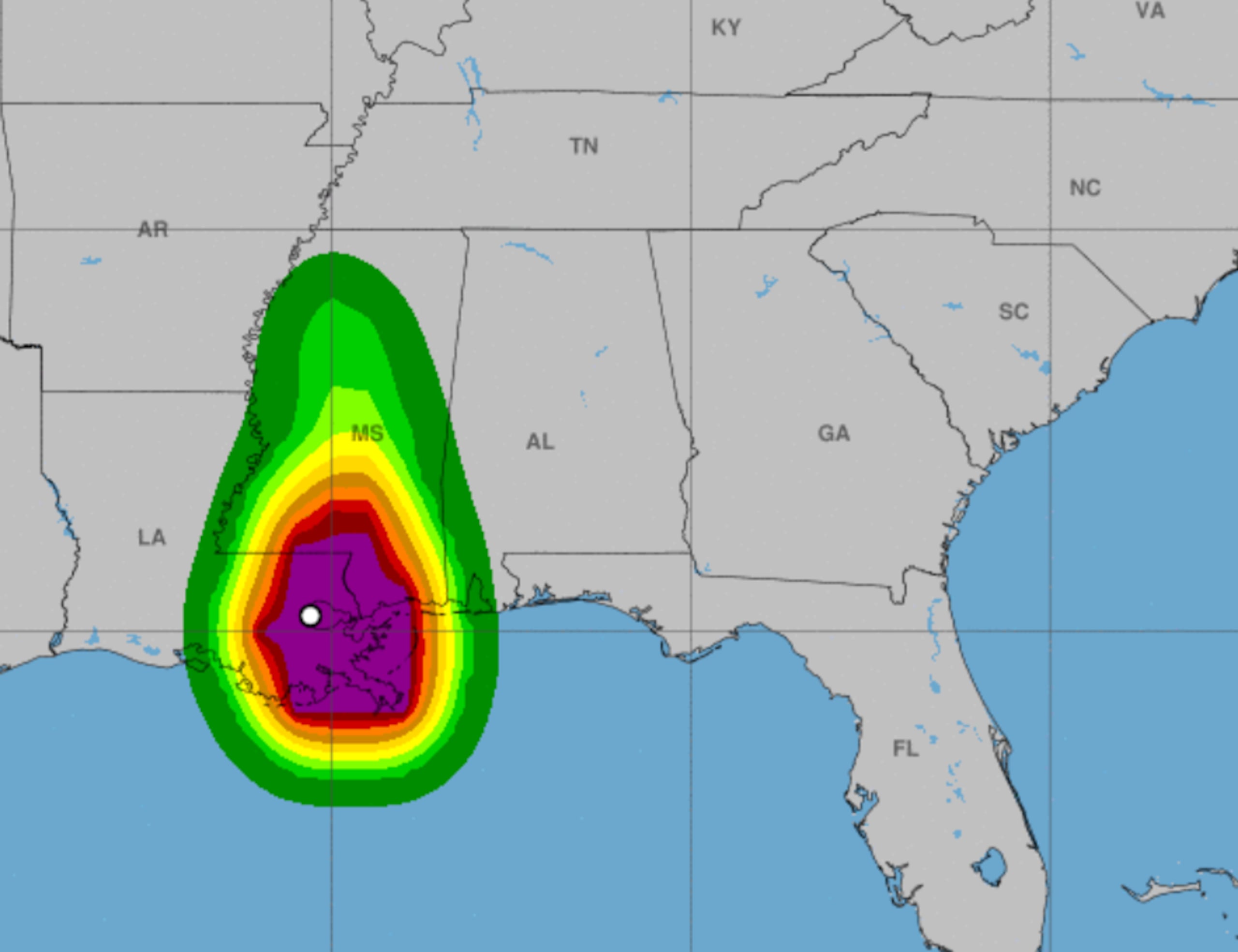 En la trayectoria pronosticada, el centro de Francine se moverá sobre el centro y el norte de Misisipi hasta las primeras horas del viernes.