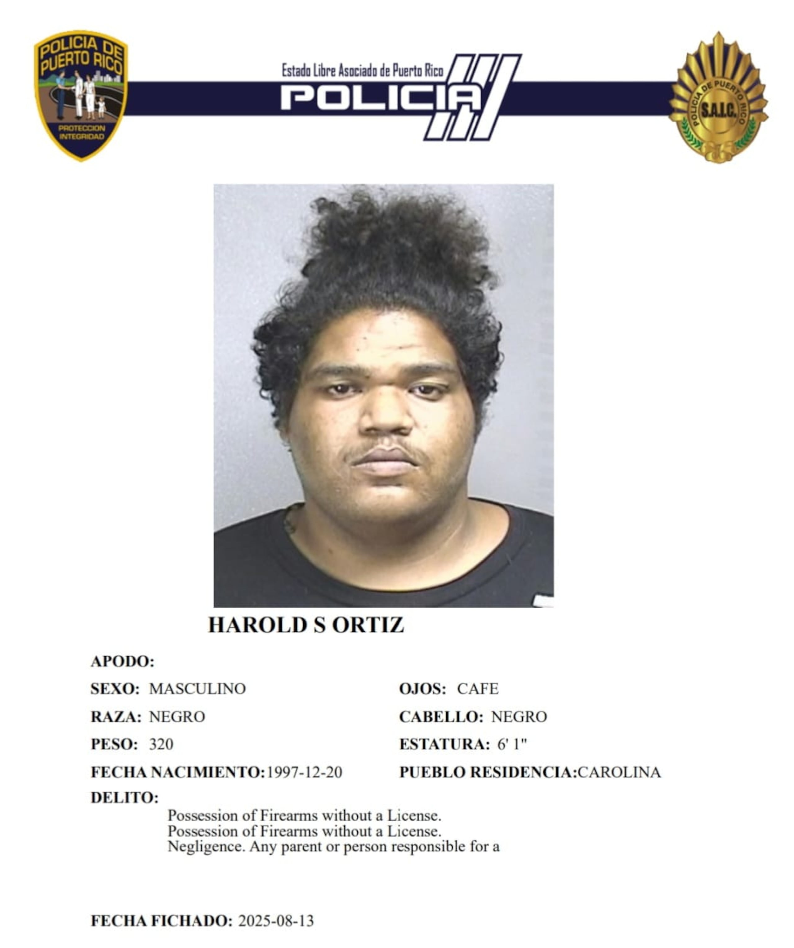 Harold S. Ortiz, enfrenta cargos por violación a la Ley de Armas y maltrato de menores por negligencia.