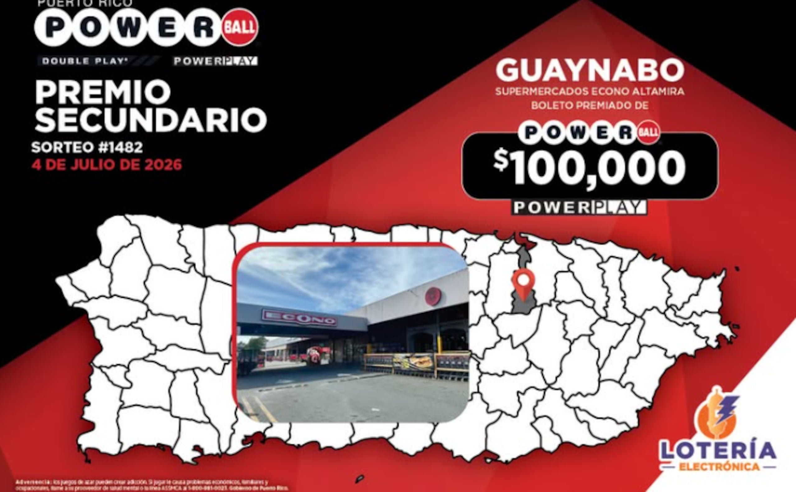 Premio de $100,000 del Powerball cae en Guaynabo en el sorteo del 4 de julio de 2026.