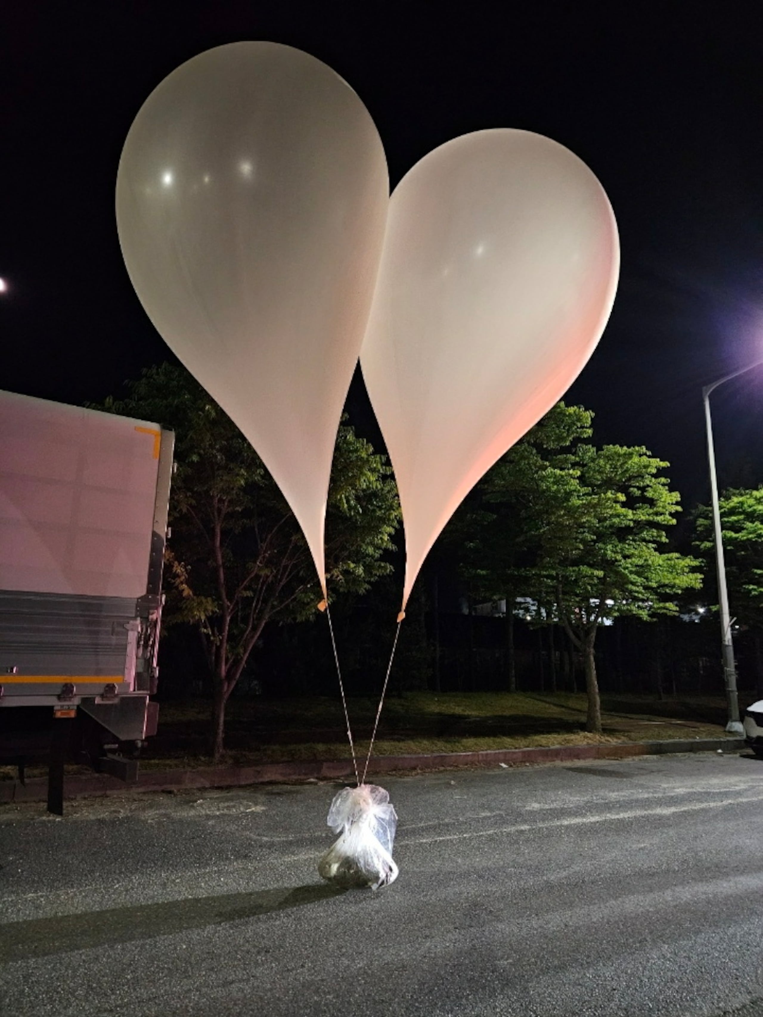 Una fotografía proporcionada por el Estado Mayor Conjunto de Corea del Sur muestra globos que transportaban basura, presumiblemente enviados por Corea del Norte, encontrados en la provincia de Chungcheong del Sur.