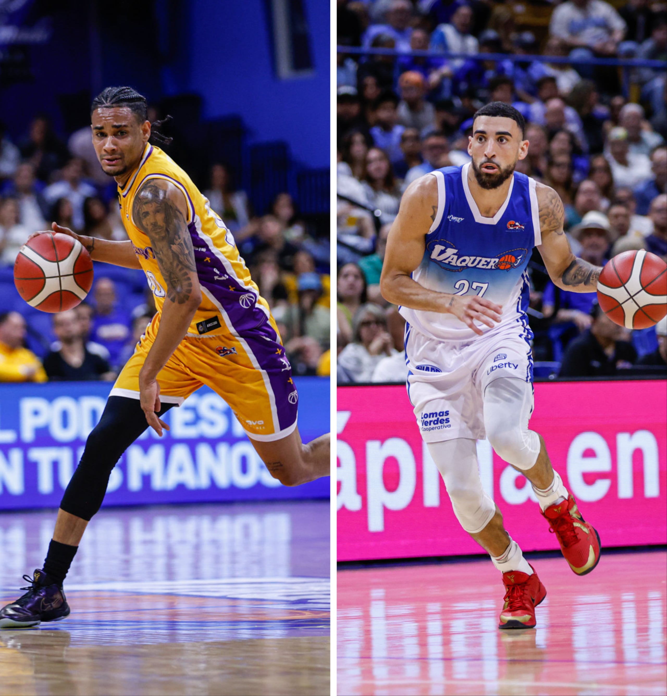 Víctor Liz, de los Capitanes de Arecibo, y Chris Duarte, de los Vaqueros de Bayamón.