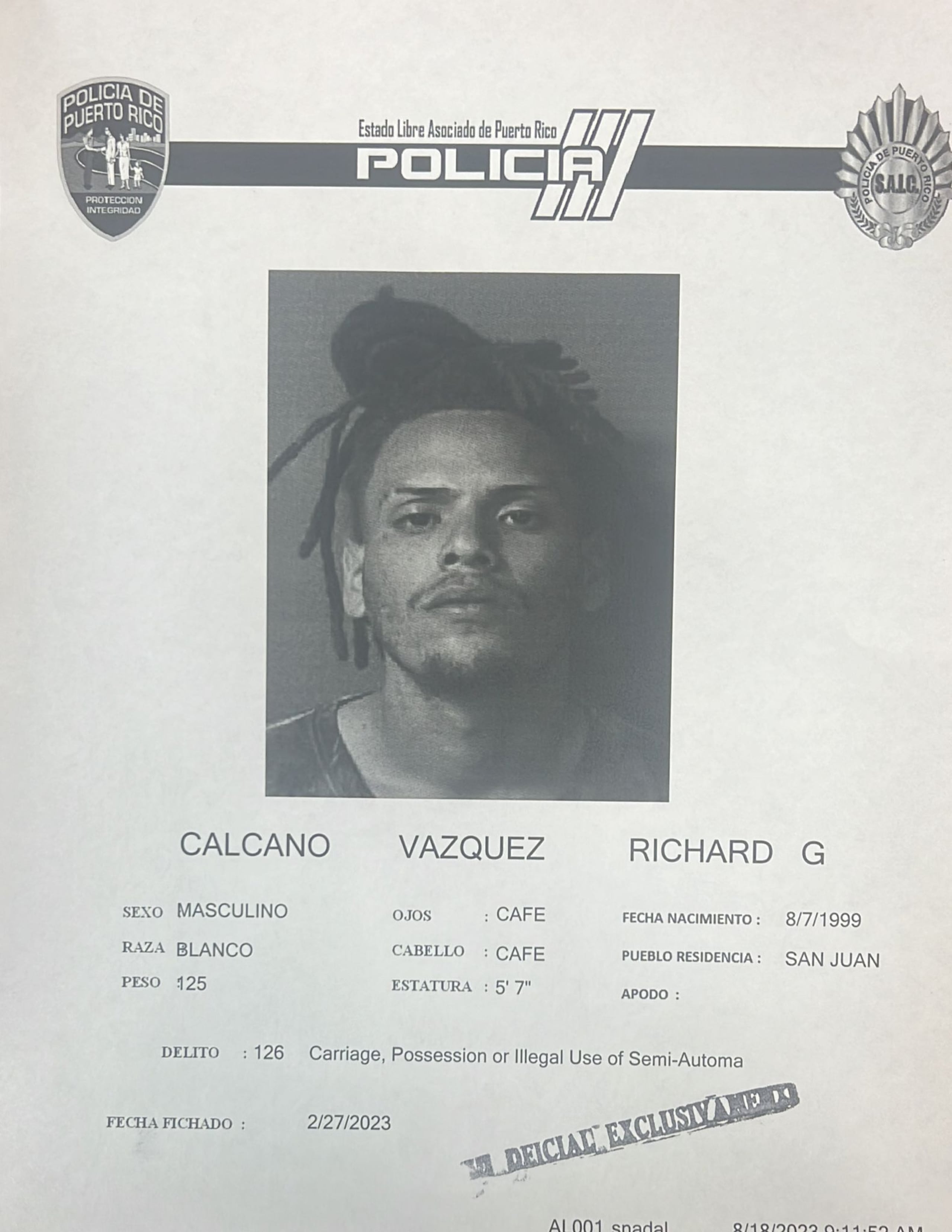Richard G. Calcaño Vázquez fue arrestado en el residencial Las Margaritas, en Barrio Obrero, Santurce.