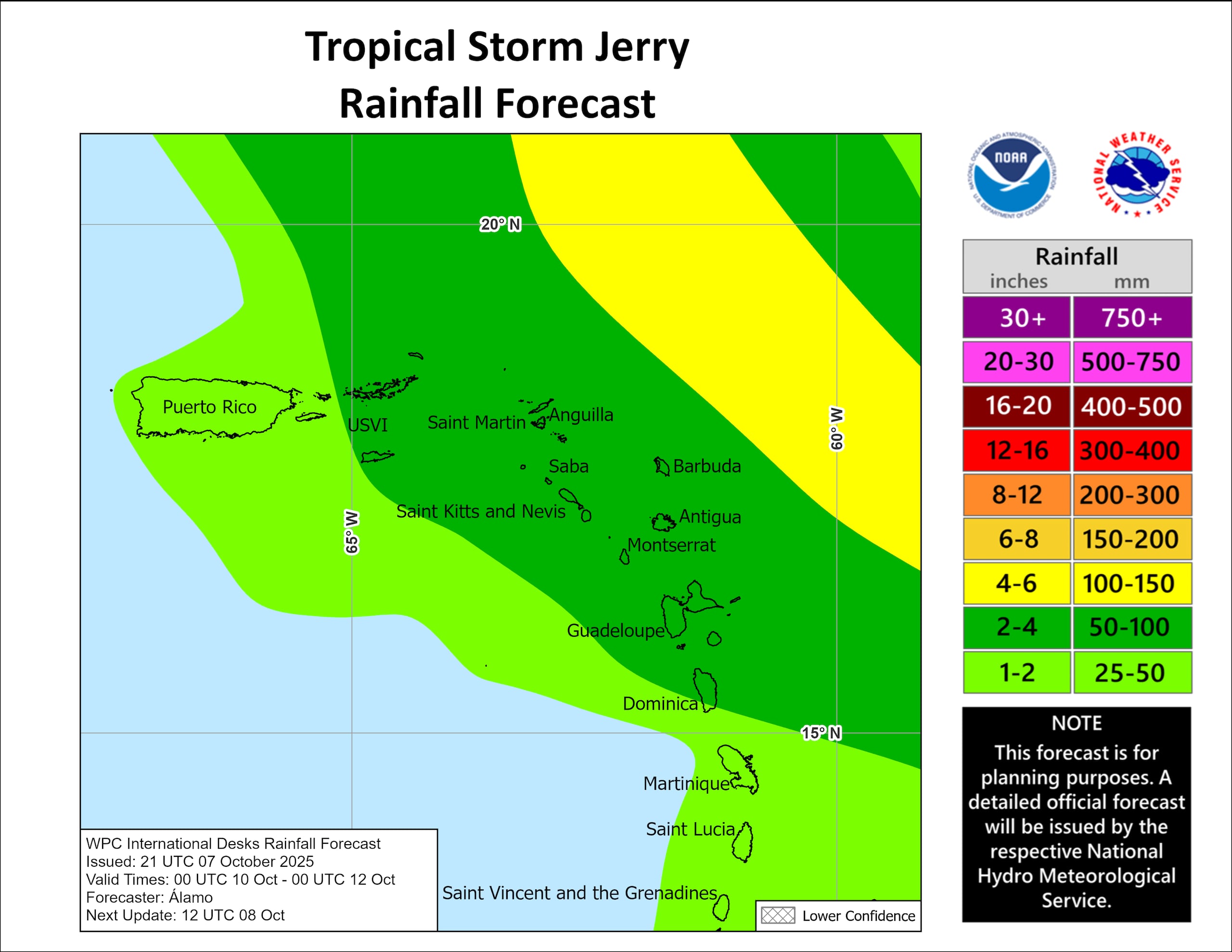 Jerry dejaría entre 1-2 pulgadas de lluvia en Puerto Rico. (NOAA)