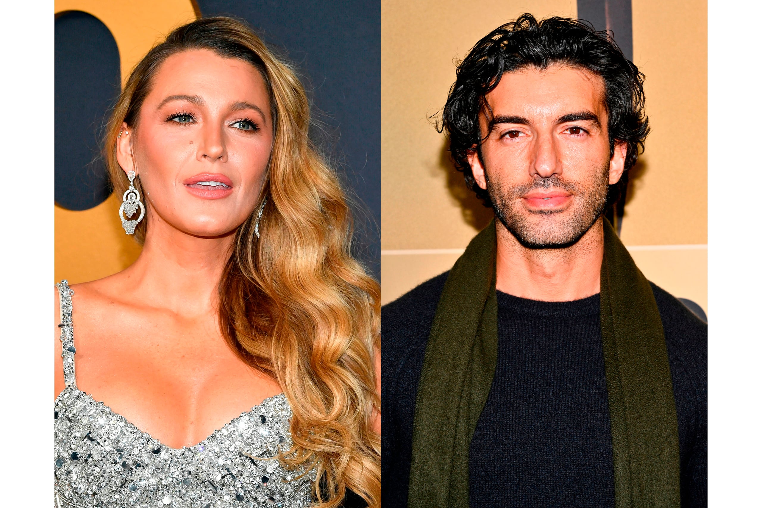 Blake Lively en el especial de aniversario de SNL50 en Rockefeller Plaza en Nueva York el 16 de febrero de 2025, izquierda, y Justin Baldoni en una proyección especial de "The Boys in the Boat" en Nueva York el 13 de diciembre de 2023. (Fotos Evan Agostini/Invision/AP)